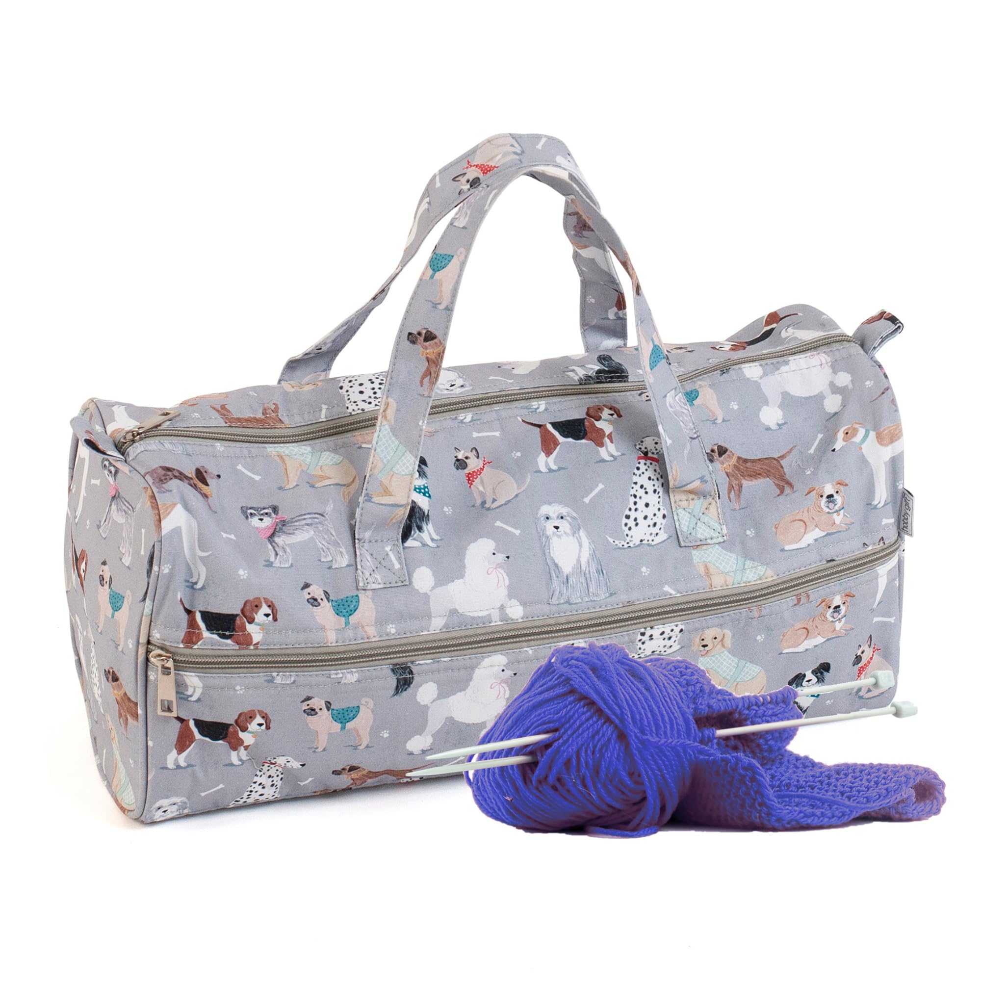 Hobby Gift Knitting Bag - Grey Dogs Design | 100% Cotton | Fits Needles up to 40cm 3
