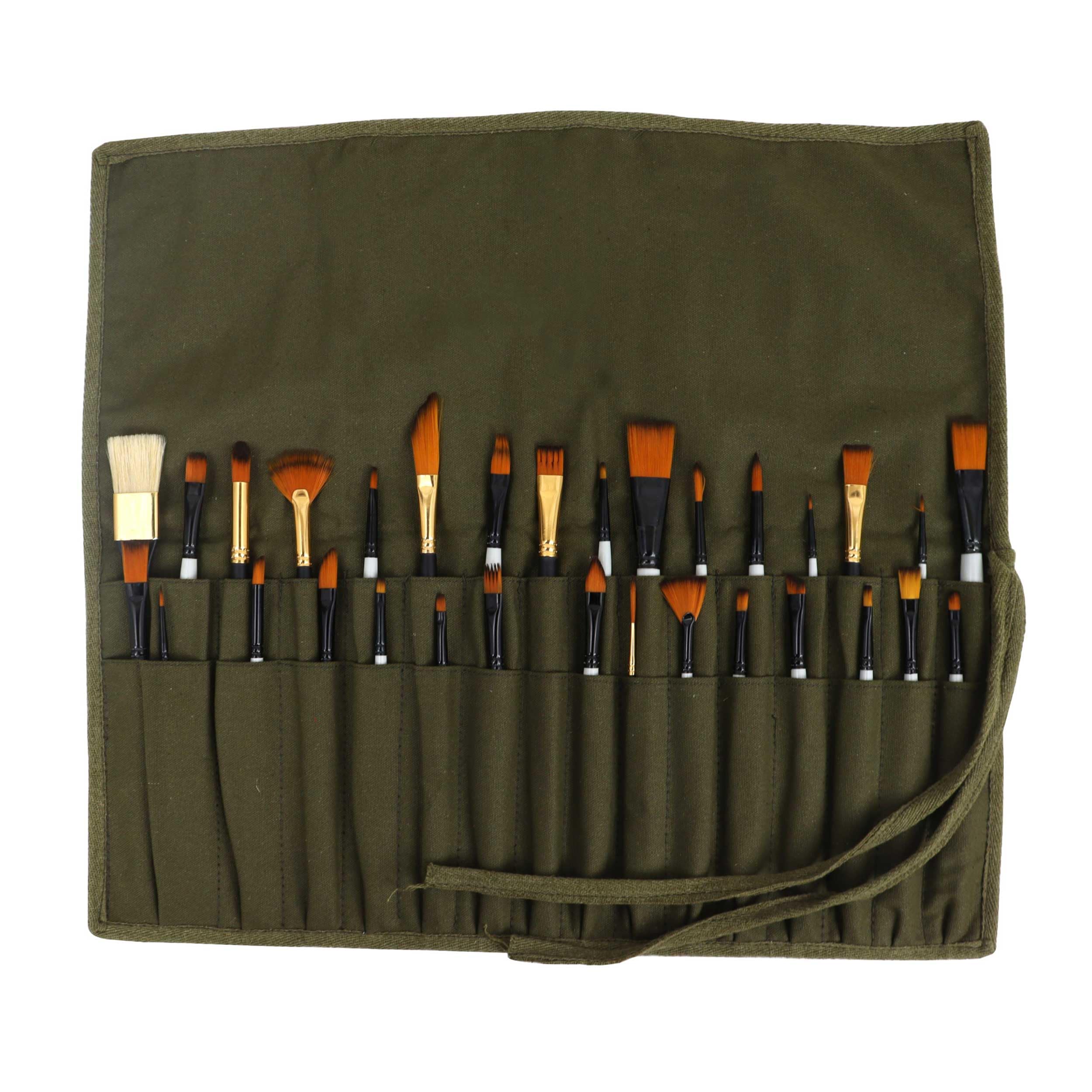 Liquidraw 30 Pocket Canvas Paint Brush Holder - Green Roll Up Storage for Art Tools 1