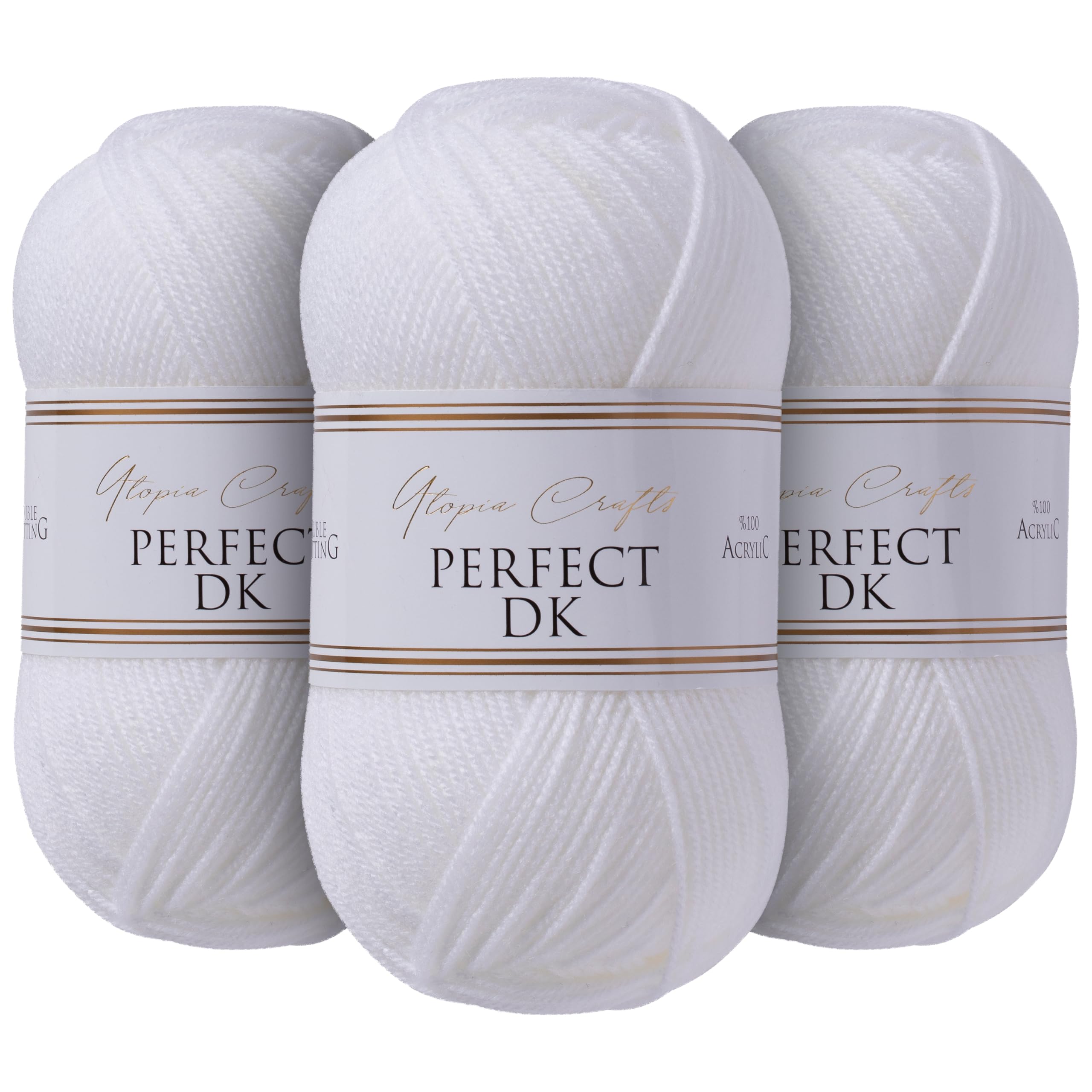 Utopia Crafts DK Double Knitting Yarn - 3 x 100g Balls, 100% Acrylic, White | Oeko-Tex Certified 1