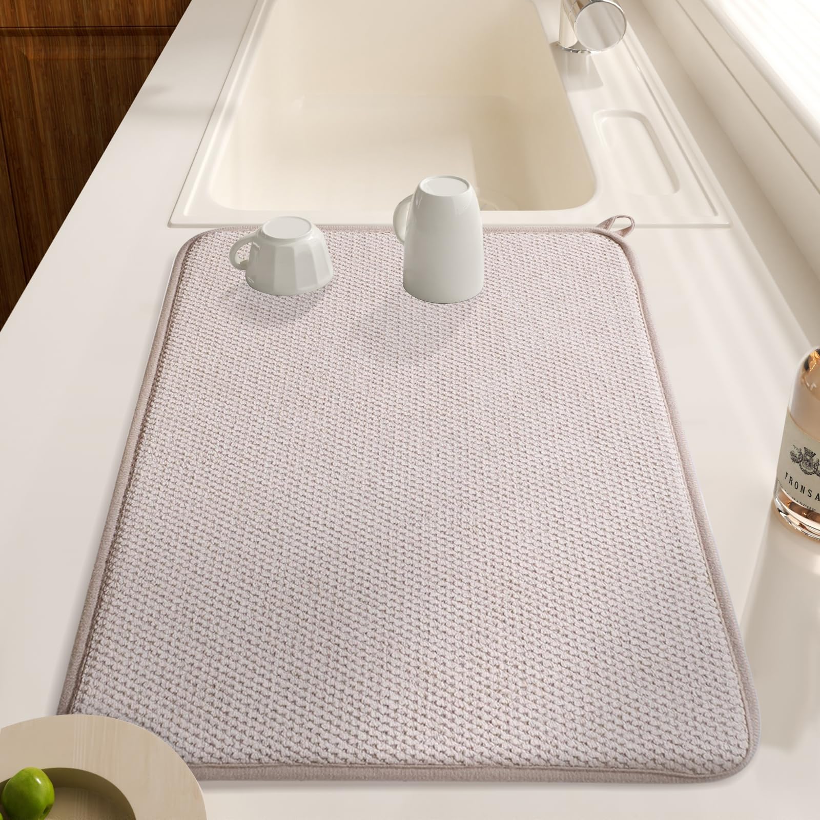 Woobroo 2 PCS Microfibre Drying Mat - 45x60CM Absorbent Sink Drainer | Heat Resistant Beige 6