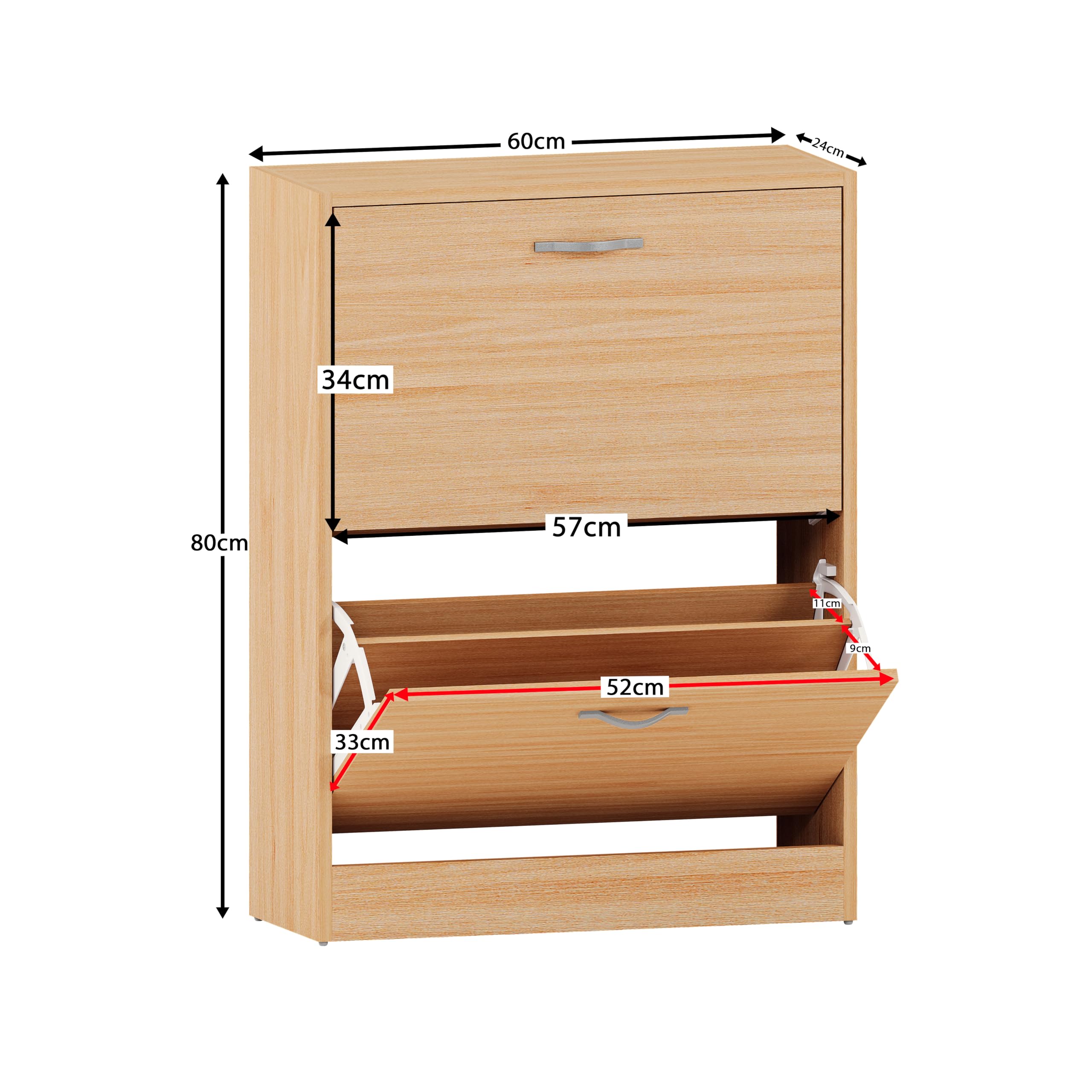 Vida Designs Wooden Shoe Cabinet - 2 Pull-Down Drawers | Slim Cupboard | Pine 2