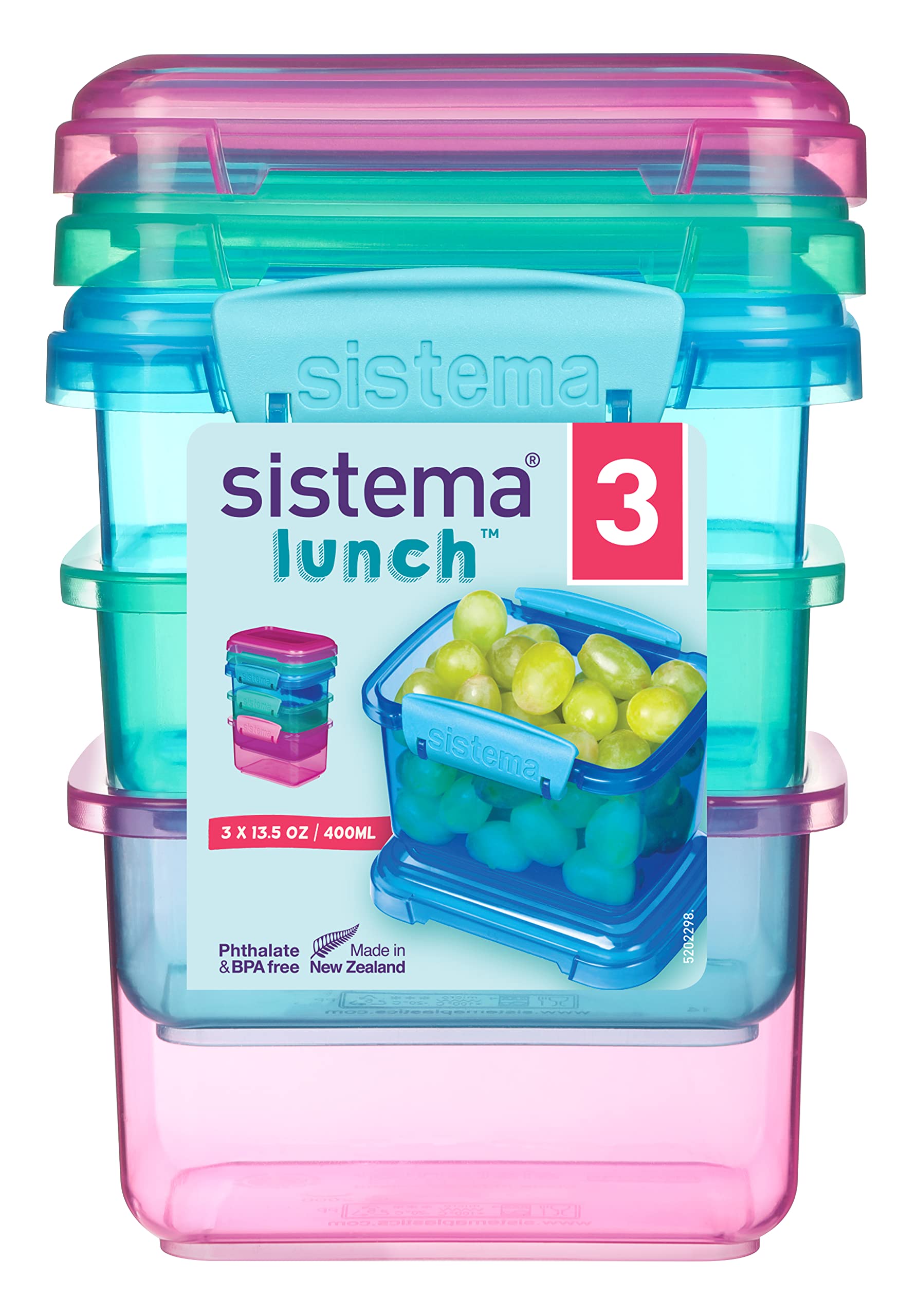 Sistema Snack Pots Food Storage Containers - 400 ml Capacity | 3 Count | Assorted Colours | BPA-Free 3