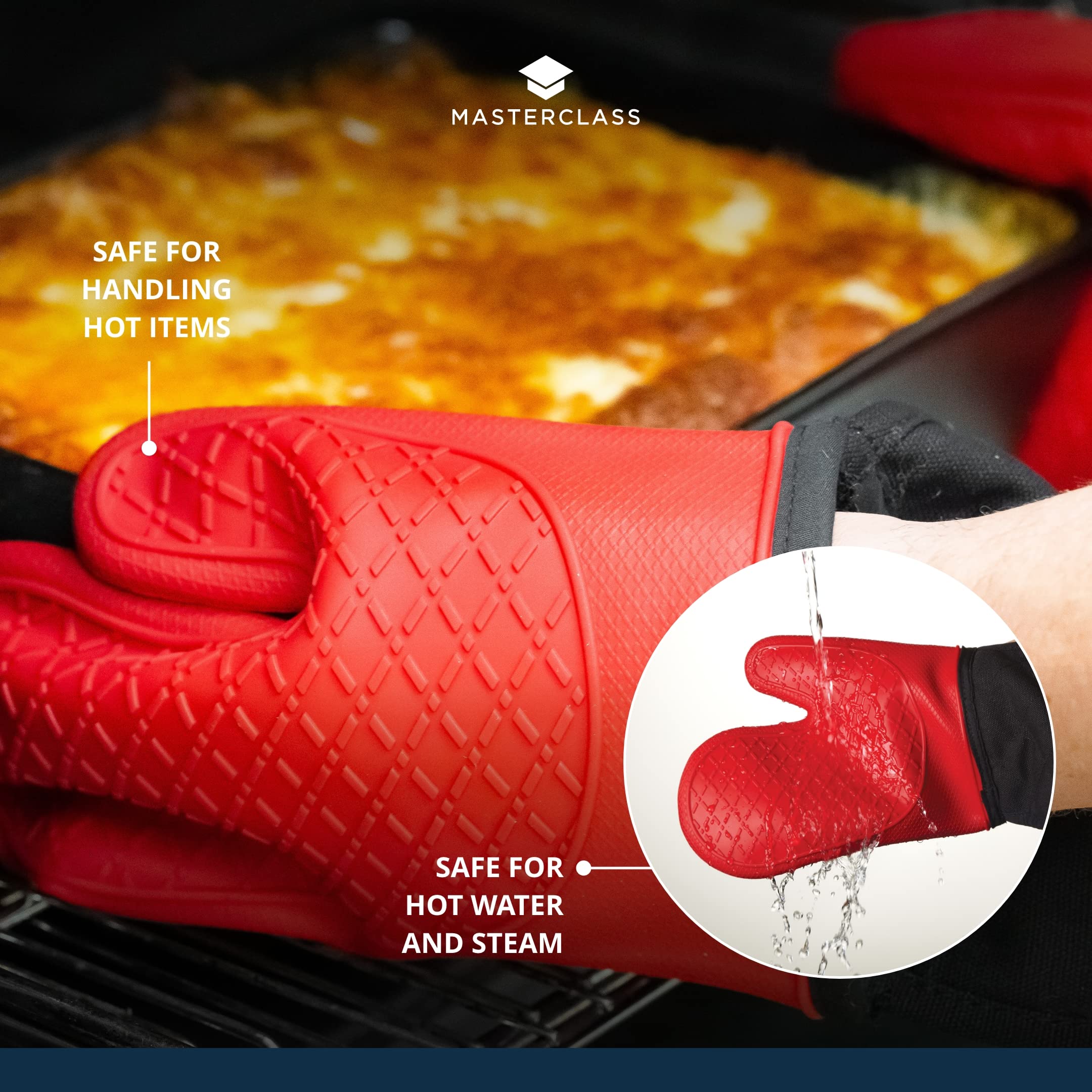 MasterClass Double Oven Glove - Heat Proof to 250°C | Silicone/Cotton | Black/Red 4