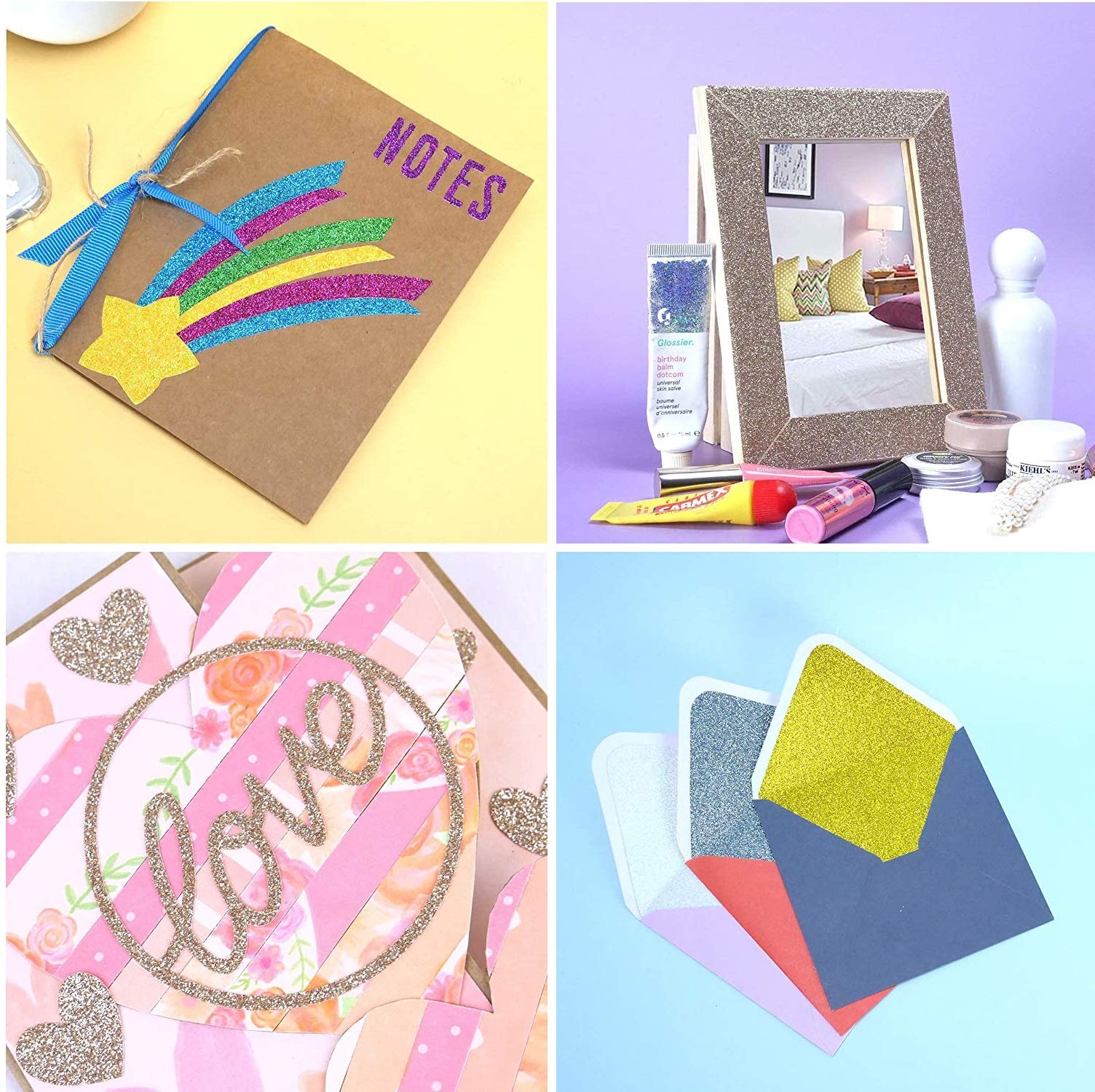 Habercrafts A4 Light Pink Glitter Card Stock Paper - Non Shed, Acid Free | 10 Sheets 8