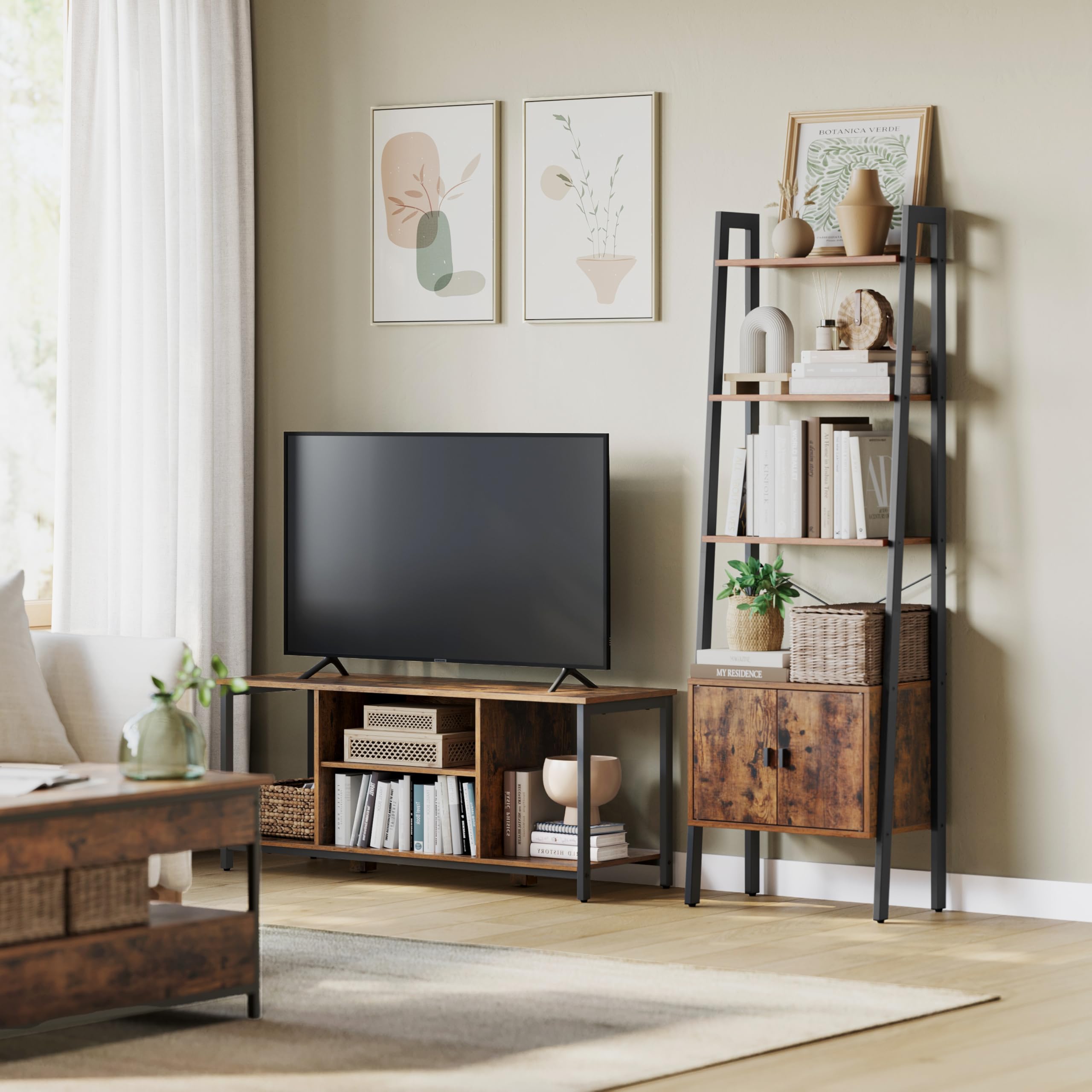 VASAGLE Shelf Ladder Bookcase - 4 Tiers with Cupboard | Industrial Style | Rustic Brown 6