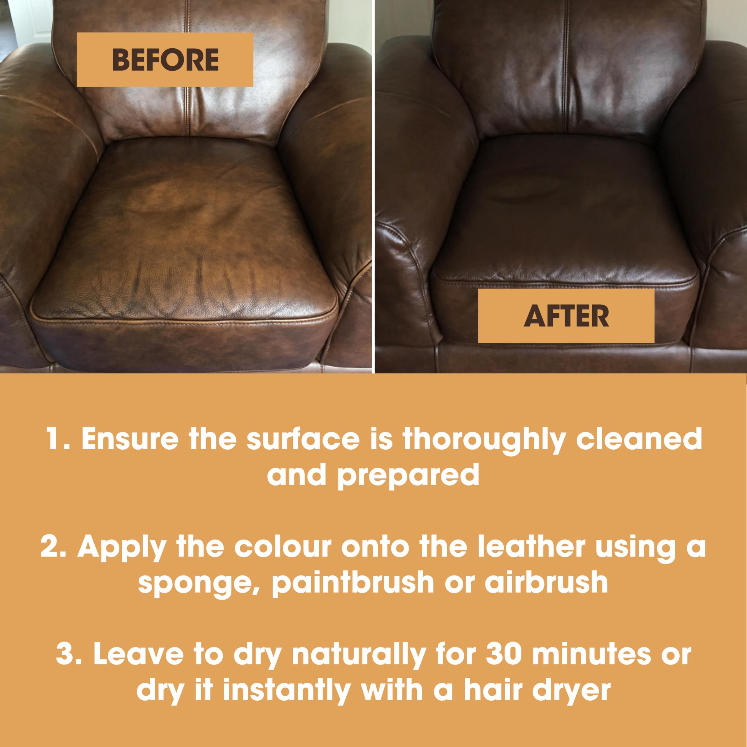 Furniture Clinic Leather Repair Paint & Dye - Self Seal Colourant for Scuffs & Scratches | Medium Brown | 50ml 6