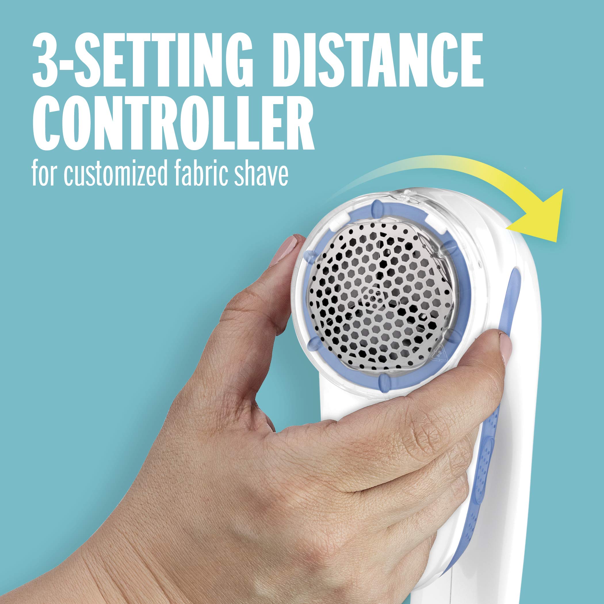 Conair Fabric Shaver - Battery Operated | Large 2" Head | 3 Depth Settings | White/Blue 3