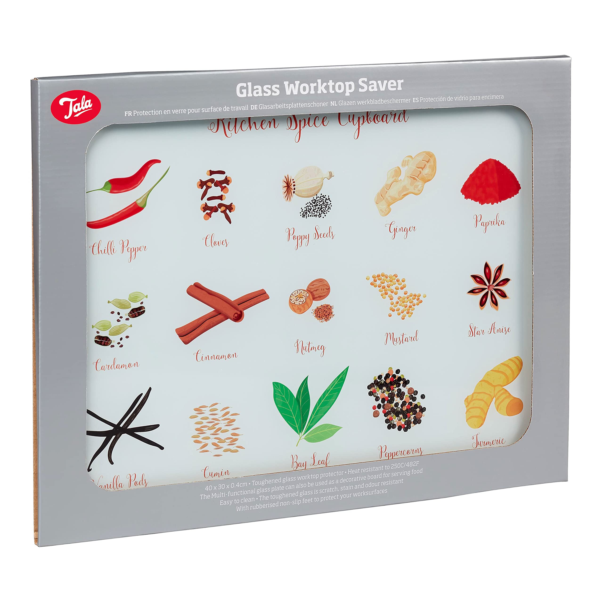 Tala Spice Design Toughened Glass Chopping Board and Work Top Saver | 30 x 40 cm | Heat Resistant 4