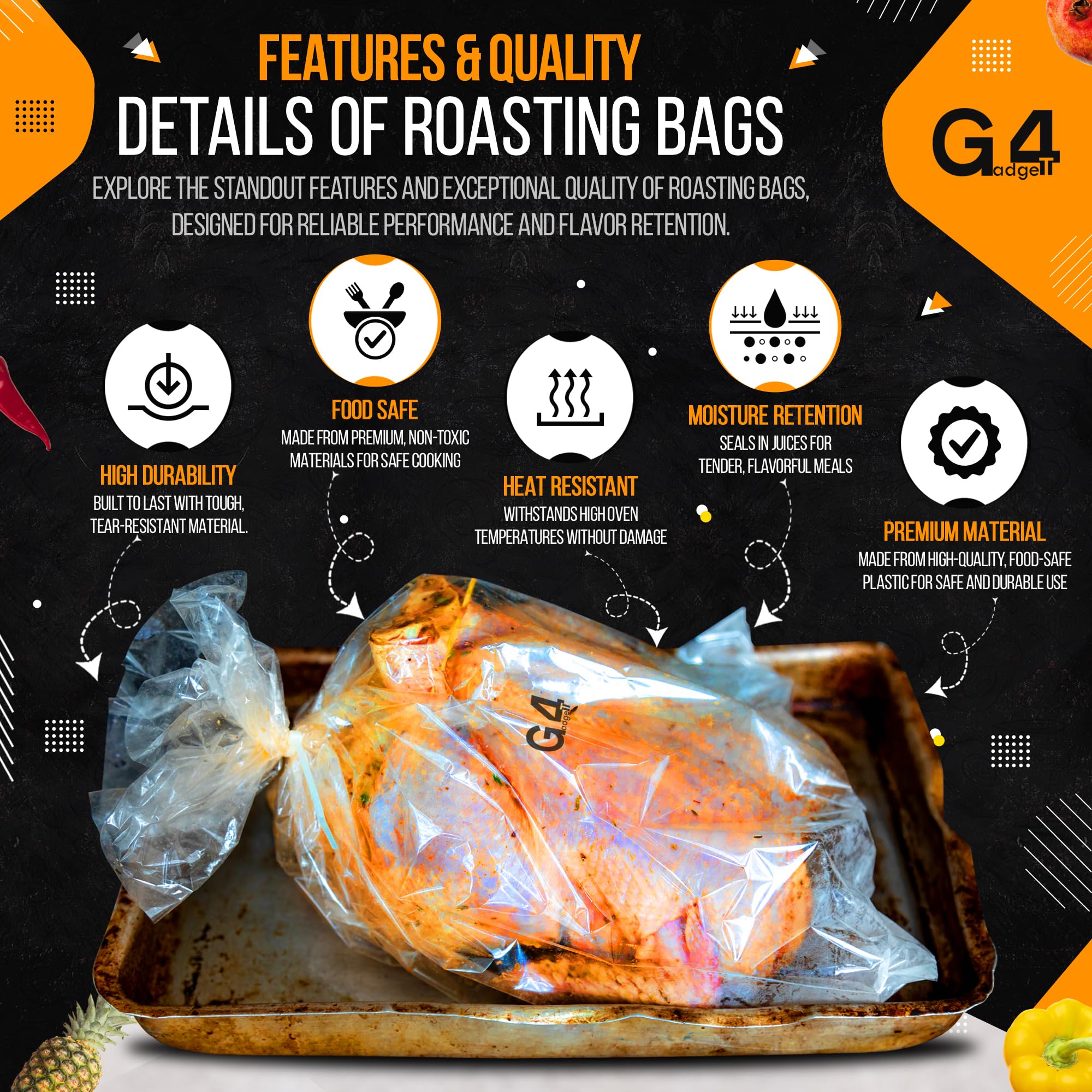 G4GADGET Roasting Bags - Pack of 10 Large Oven & Microwave Safe Bags | Polyester 5