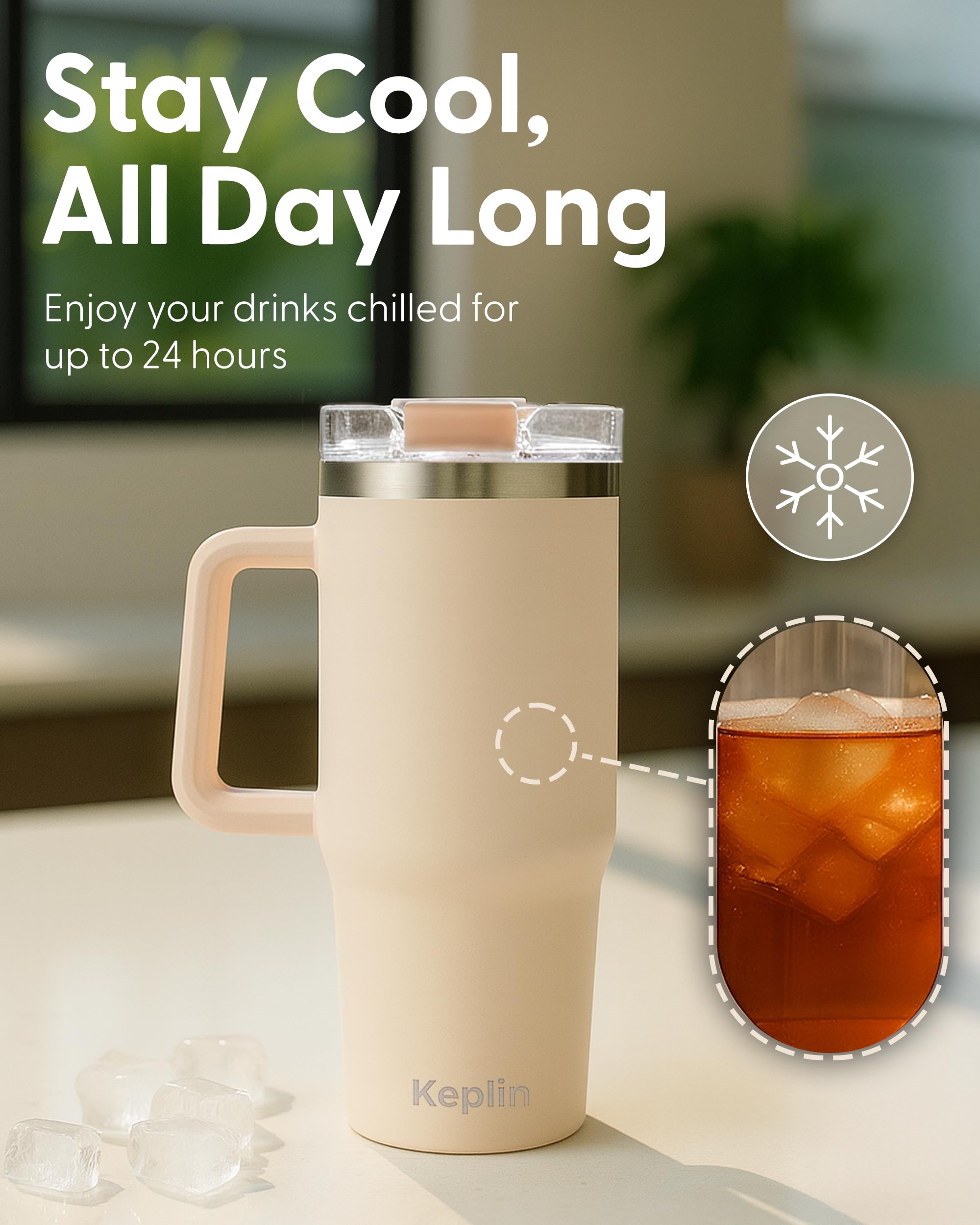 KEPLIN 40 oz / 1200 ml Insulated Travel Tumbler – Double Wall Stainless Steel | Cream White 6