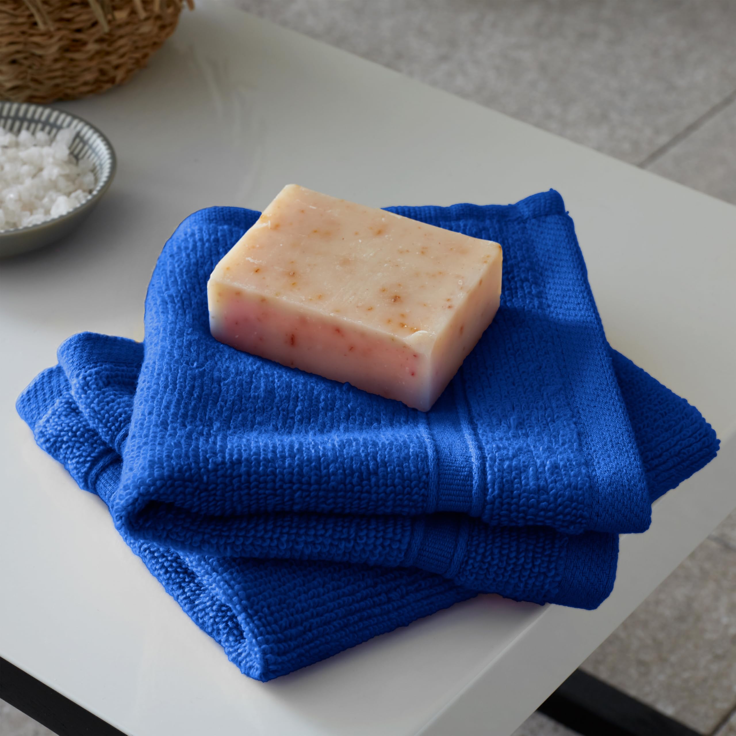 Catherine Lansfield Zero Twist Cotton Face Cloth Pair | 500gsm Absorbent | 30x30cm | Cobalt Blue 1