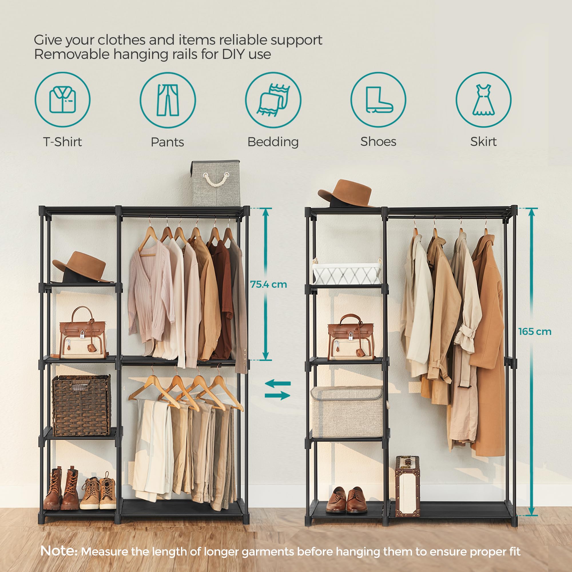 SONGMICS Foldable Closet Wardrobe - Freestanding Coat Rack | 112W x 165H cm | Black 4
