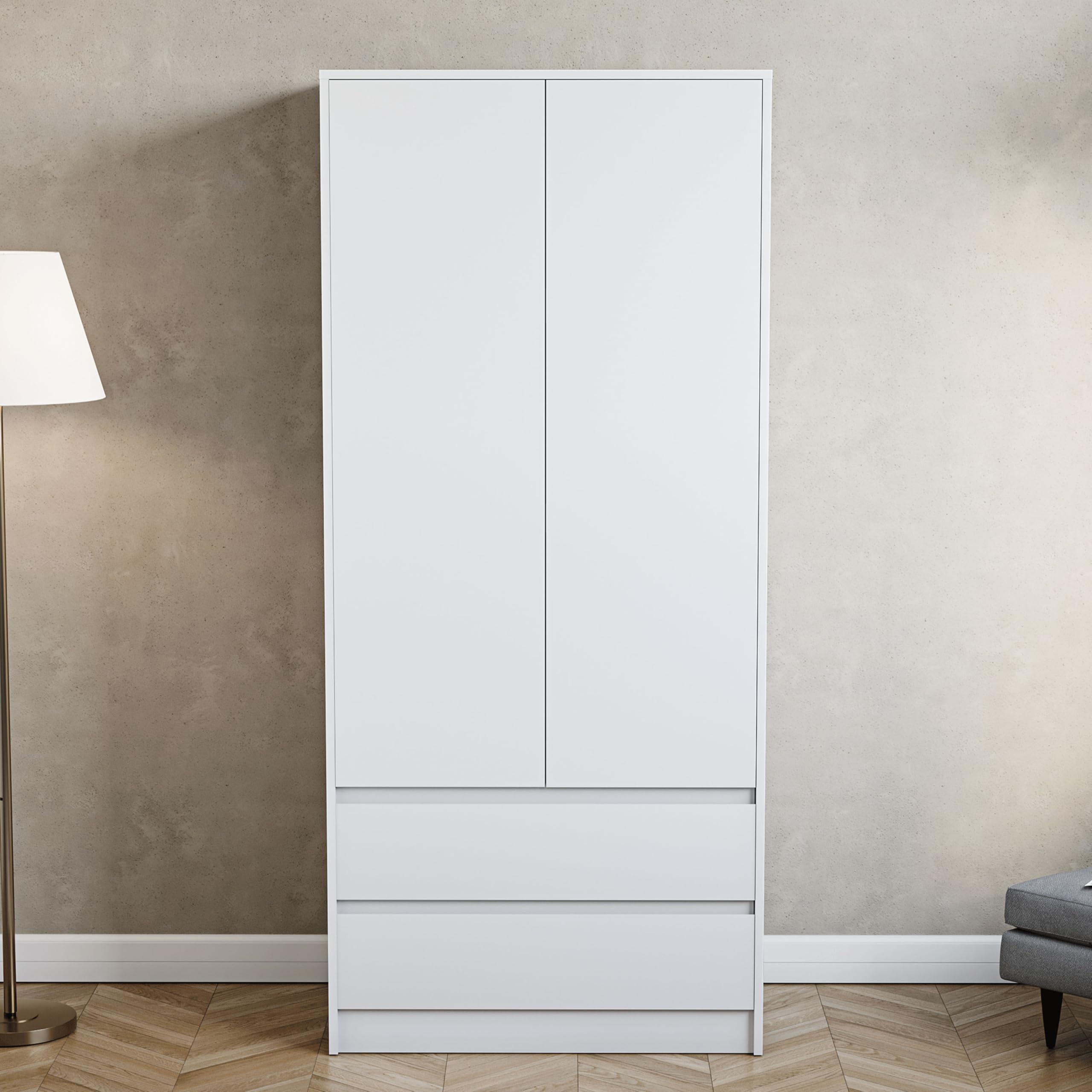 Vida Designs Denver 2 Door Wardrobe with 2 Drawers | H170 x W76 x D47 cm | White 3