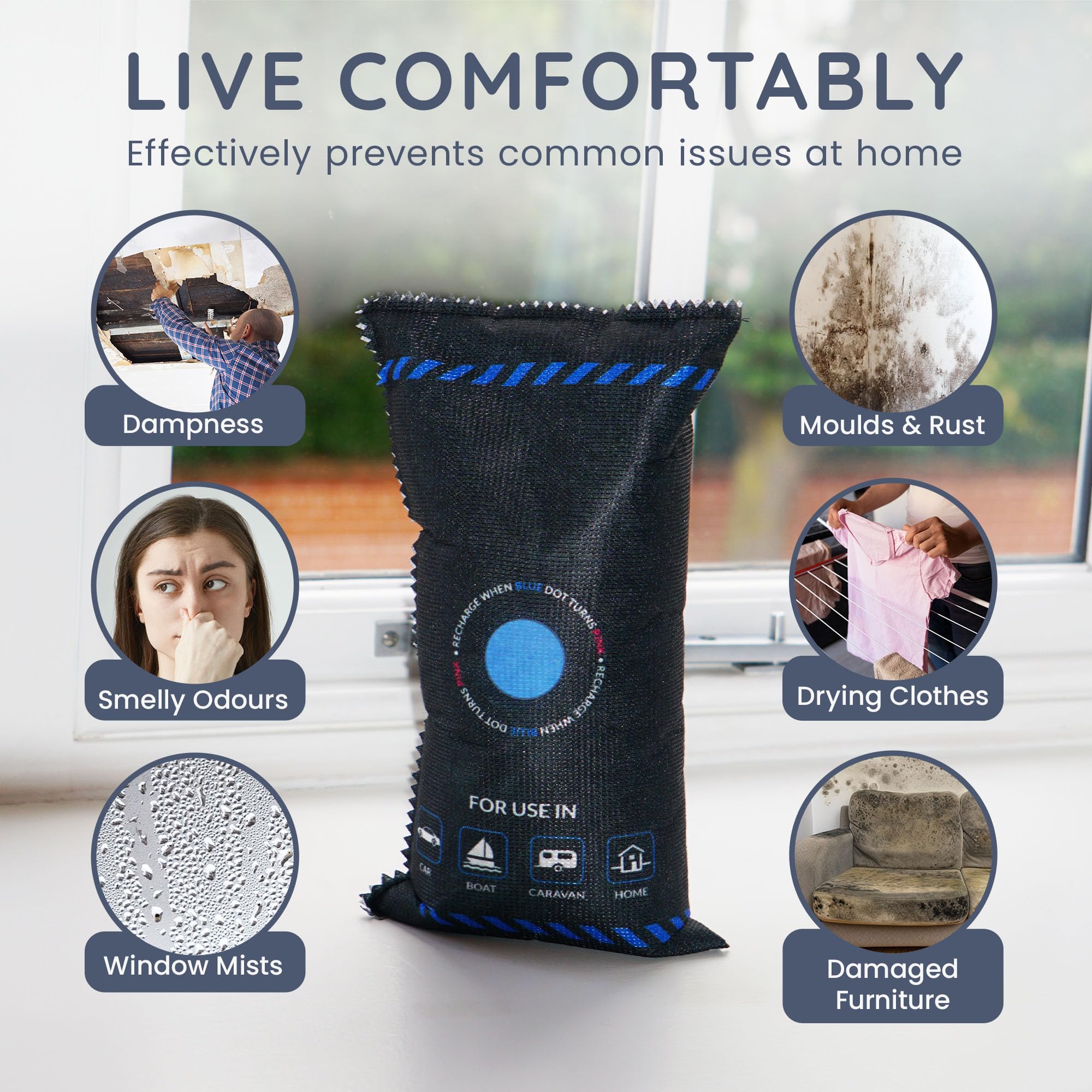 CUQOO 1KG Reusable Silica Gel Car Dehumidifier Bag with Anti-Slip Mat for Condensation & Damp 7