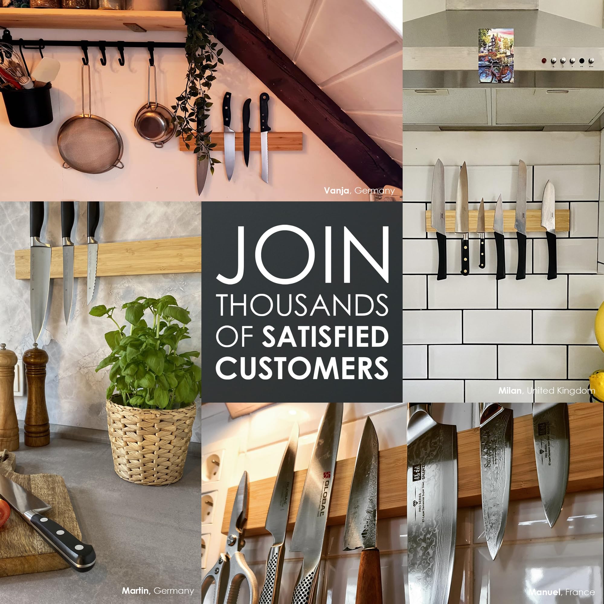 LARHN Magnetic Knife Rack in Walnut - 40 cm Wall Mount for Knives & Utensils | Extra-Strong Magnet 7