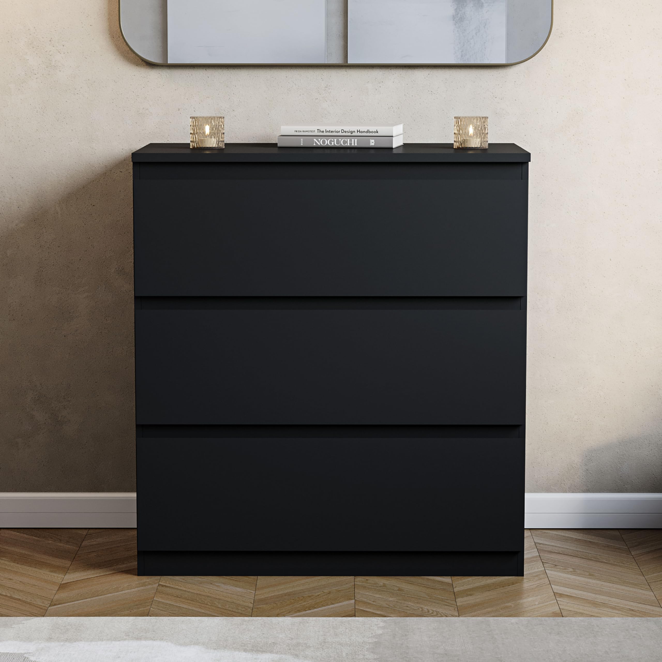 Vida Designs Denver 3 Drawer Chest of Drawers - Black | 70W x 40D cm | Engineered Wood 3