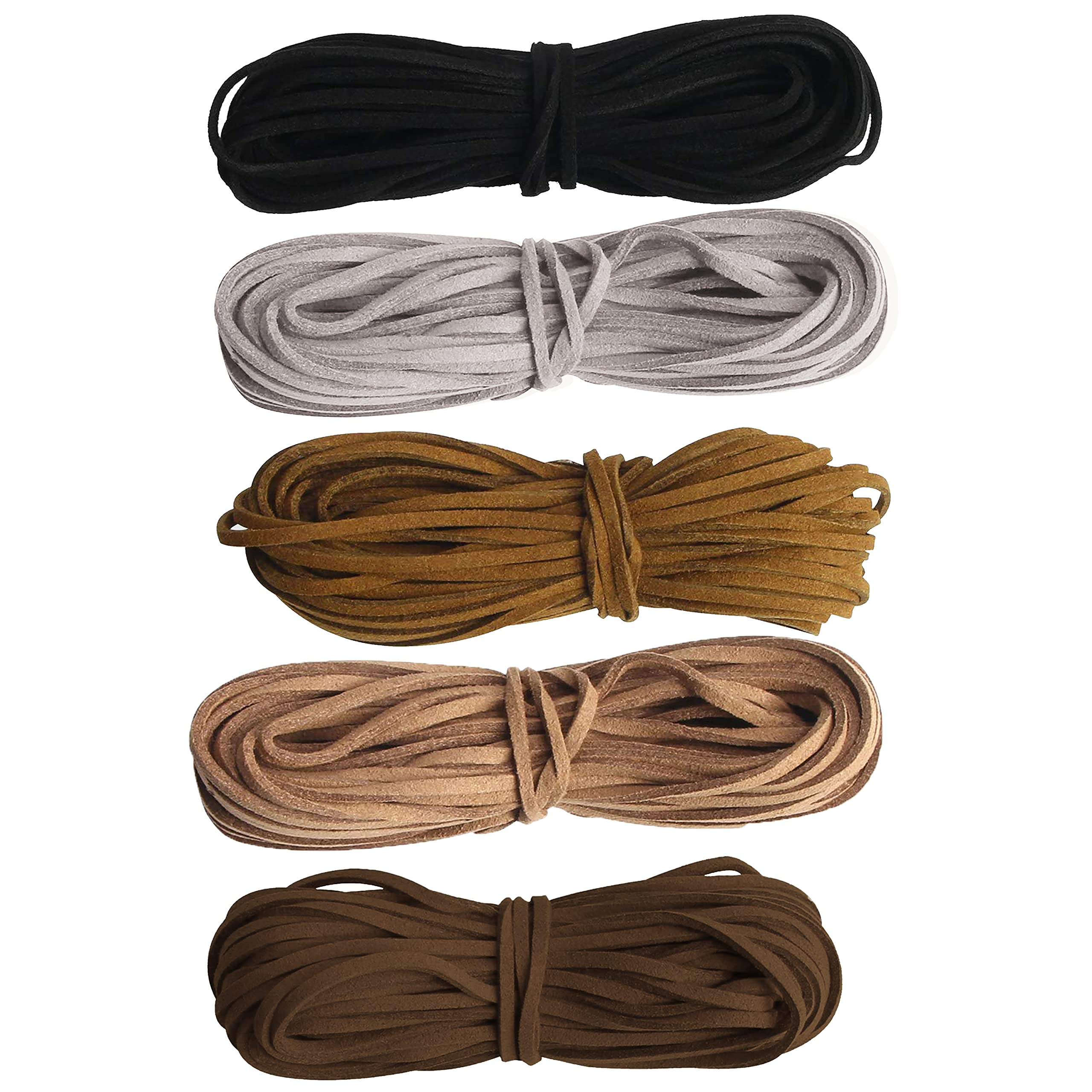 Creavvee Faux Suede Leather Cord String for Jewellery Making - 5 Colours, 10.9 Yards Total, 2.6mm Width