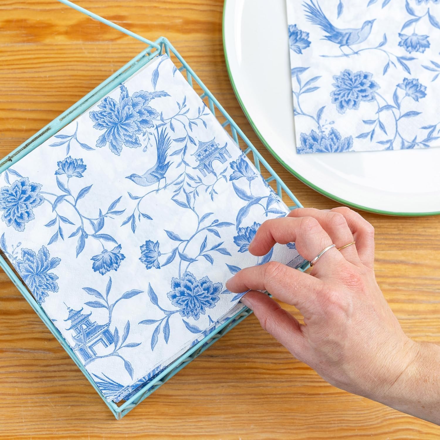 Talking Tables Table Kind 100 x Soft Blue Paper Napkins | 2ply 33cm | Chinoiserie Floral Serviettes 7