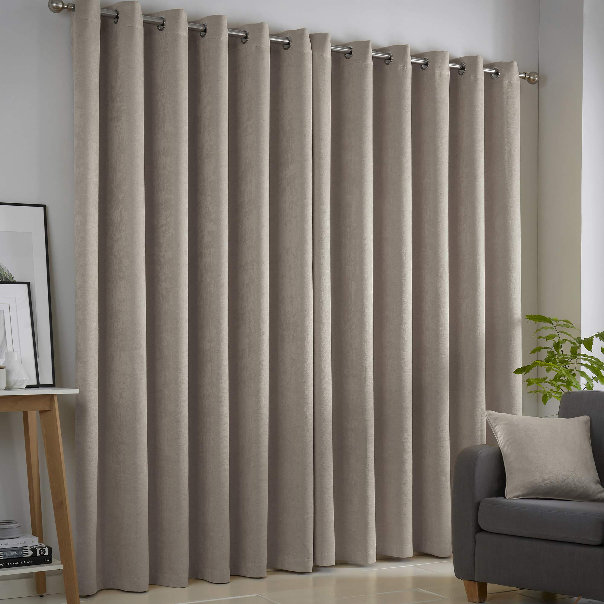 Fusion Strata Natural Dim-Out Eyelet Curtains - 2 Panels, 66"x90" | Triple Woven Polyester | Thermal Insulation 2