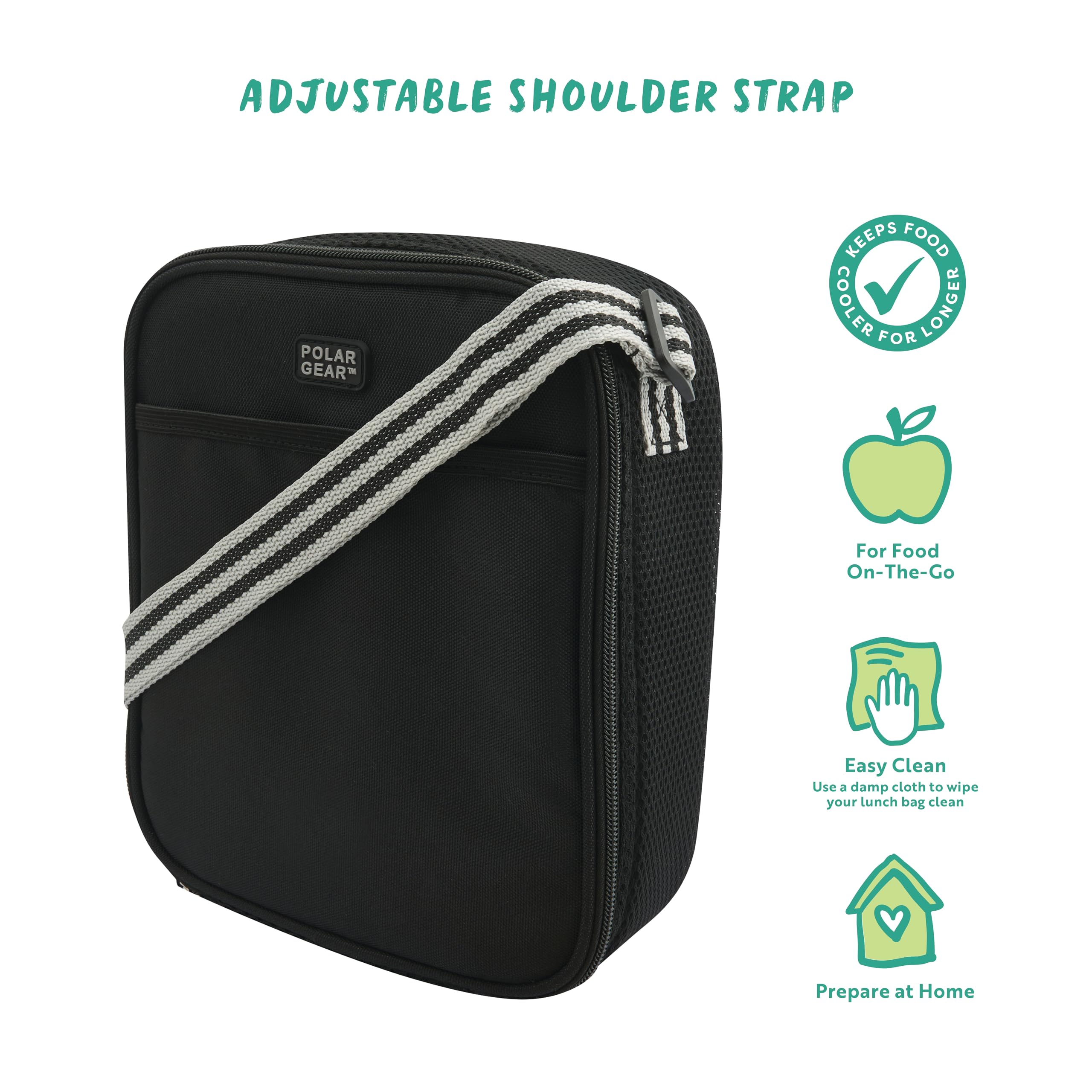 Polar Gear Insulated Kids Lunch Bag - Antibacterial Lining | Adjustable Strap | Graphite 4