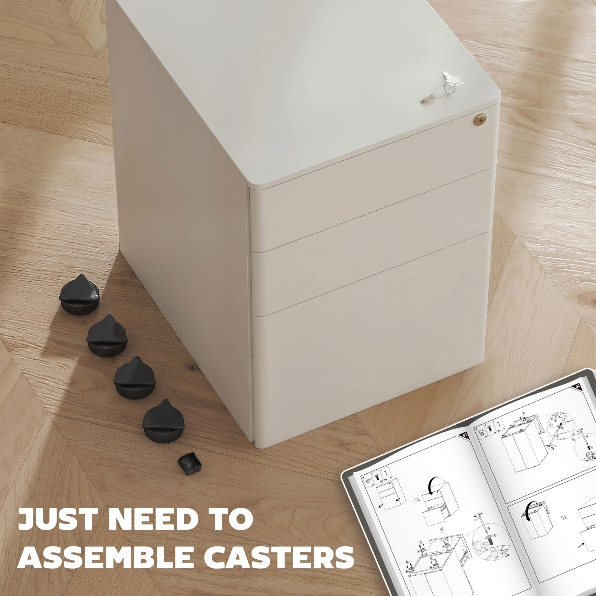 Vinsetto 3-Drawer Mobile File Cabinet - Steel, Lockable, A4/Legal/Letter Support | White 8