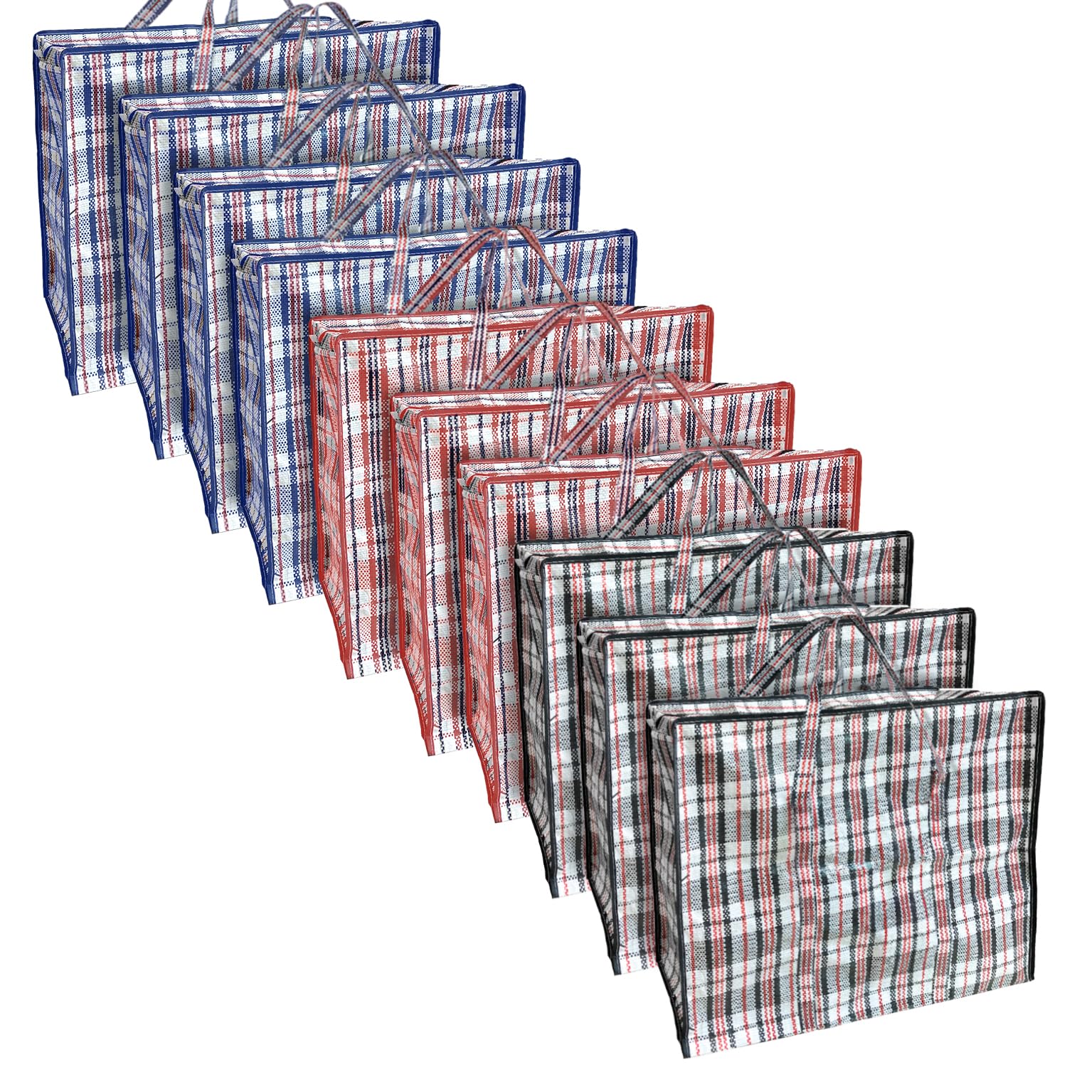 ANSIO Large Reusable Laundry Bags - Pack of 10 Storage Bags with Zipper Closure | Assorted Colors