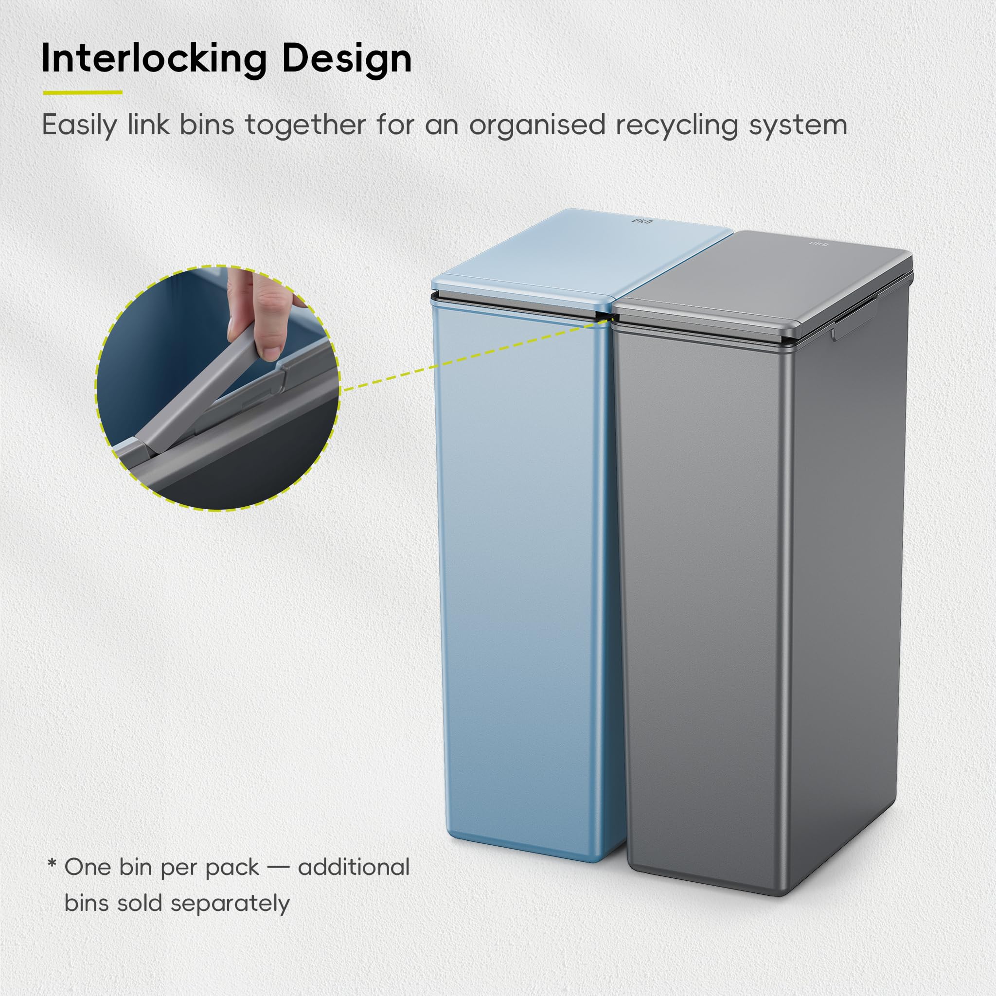 EKO Morandi 30L Kitchen Recycling Bin with Touch-Top Lid | Slim Plastic Design | Dark Grey 6