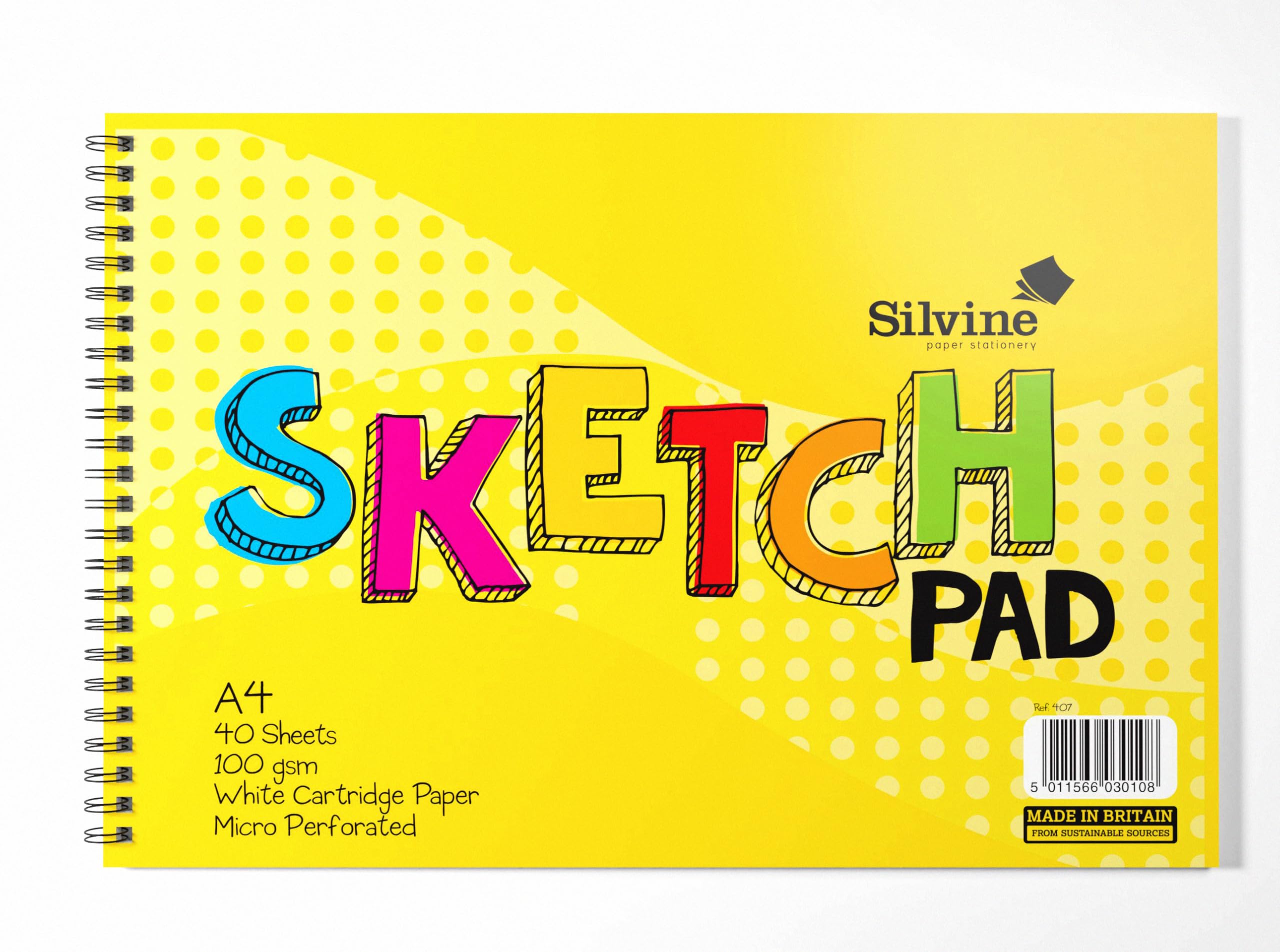 Silvine A4 Wirebound Sketch Pad - 40 Sheets 100gsm Smooth White Cartridge Paper | Landscape 1