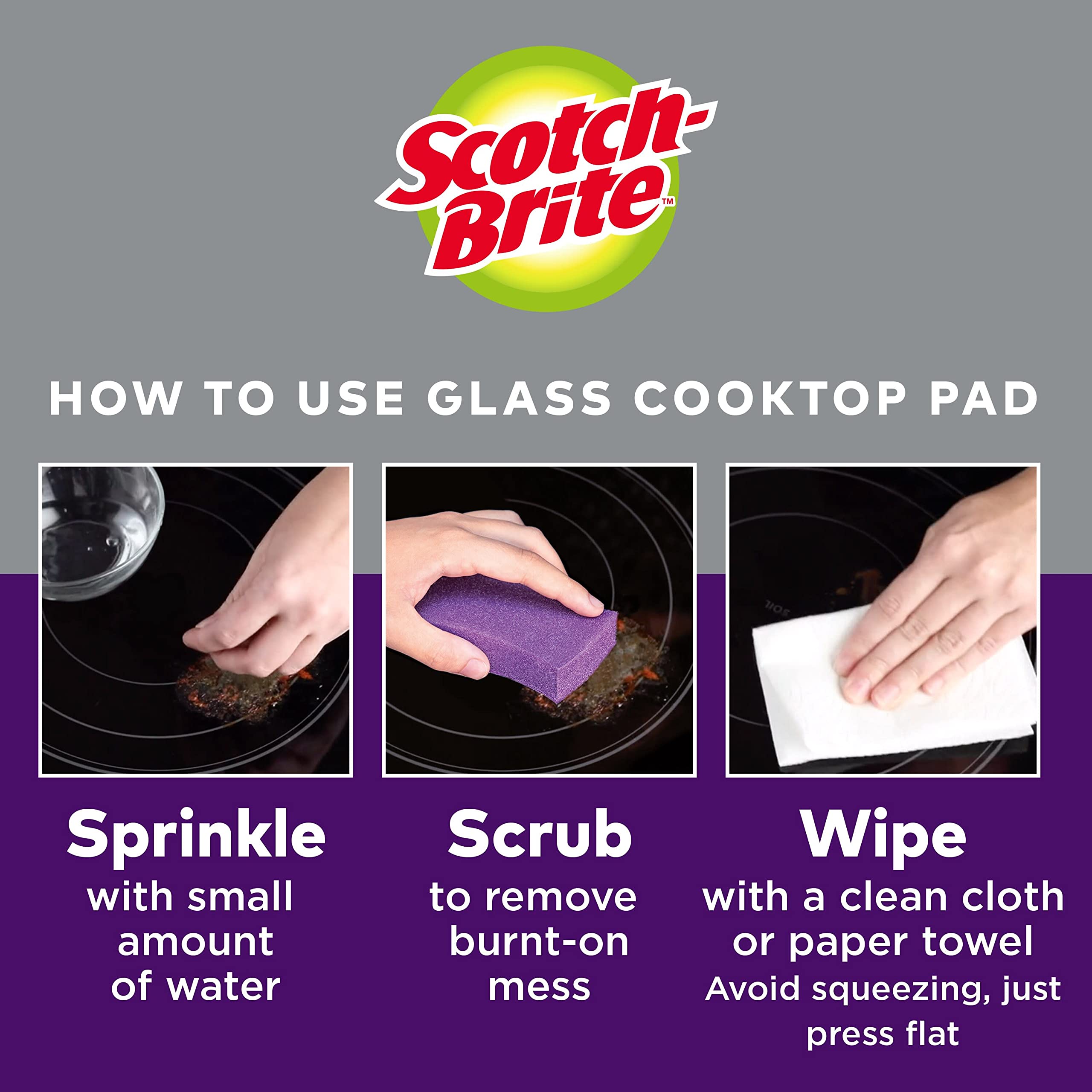 Scotch-Brite Glass Cooktop Pads - Chemical-Free Cleaning for Burnt-On Messes | 3 Pieces 6
