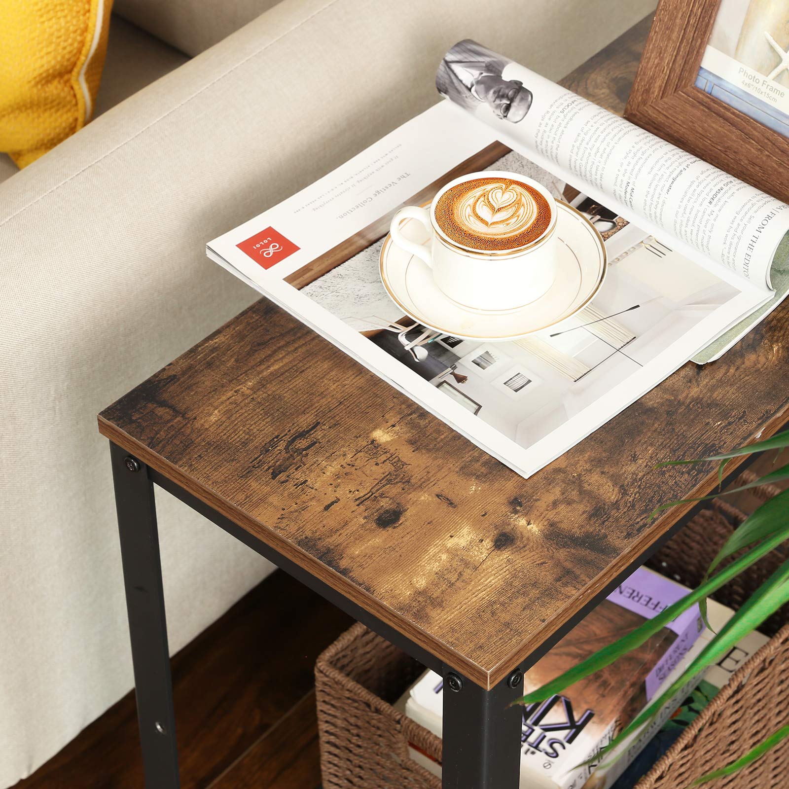 VASAGLE Industrial Side Table - Rustic Brown/Black Steel Frame | 20kg Top Load | 60H cm 5