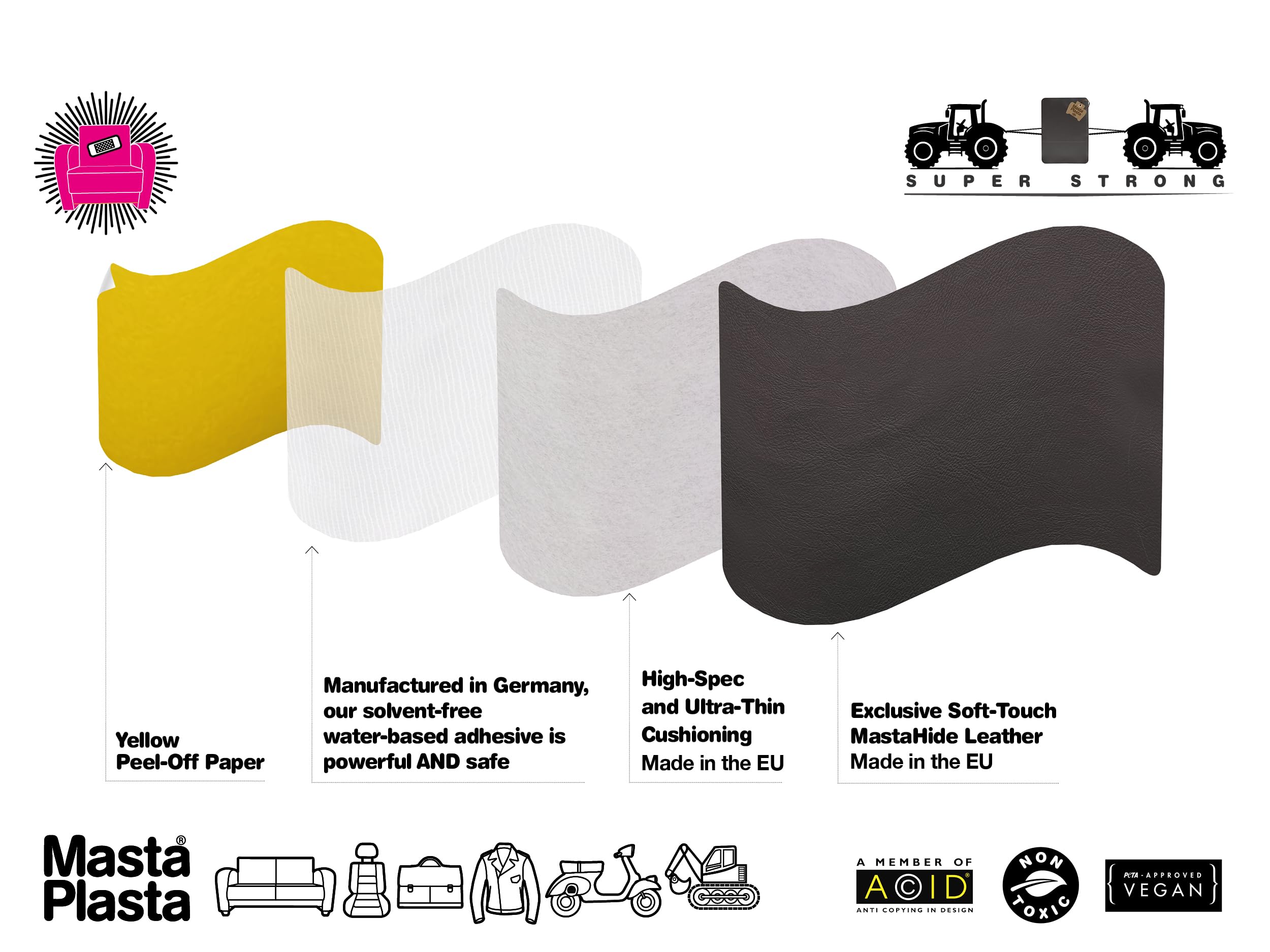 MastaPlasta Self-Adhesive Leather Repair Patch - Mid-Brown | 28cm x 20cm XL Sheet | UK Made 5
