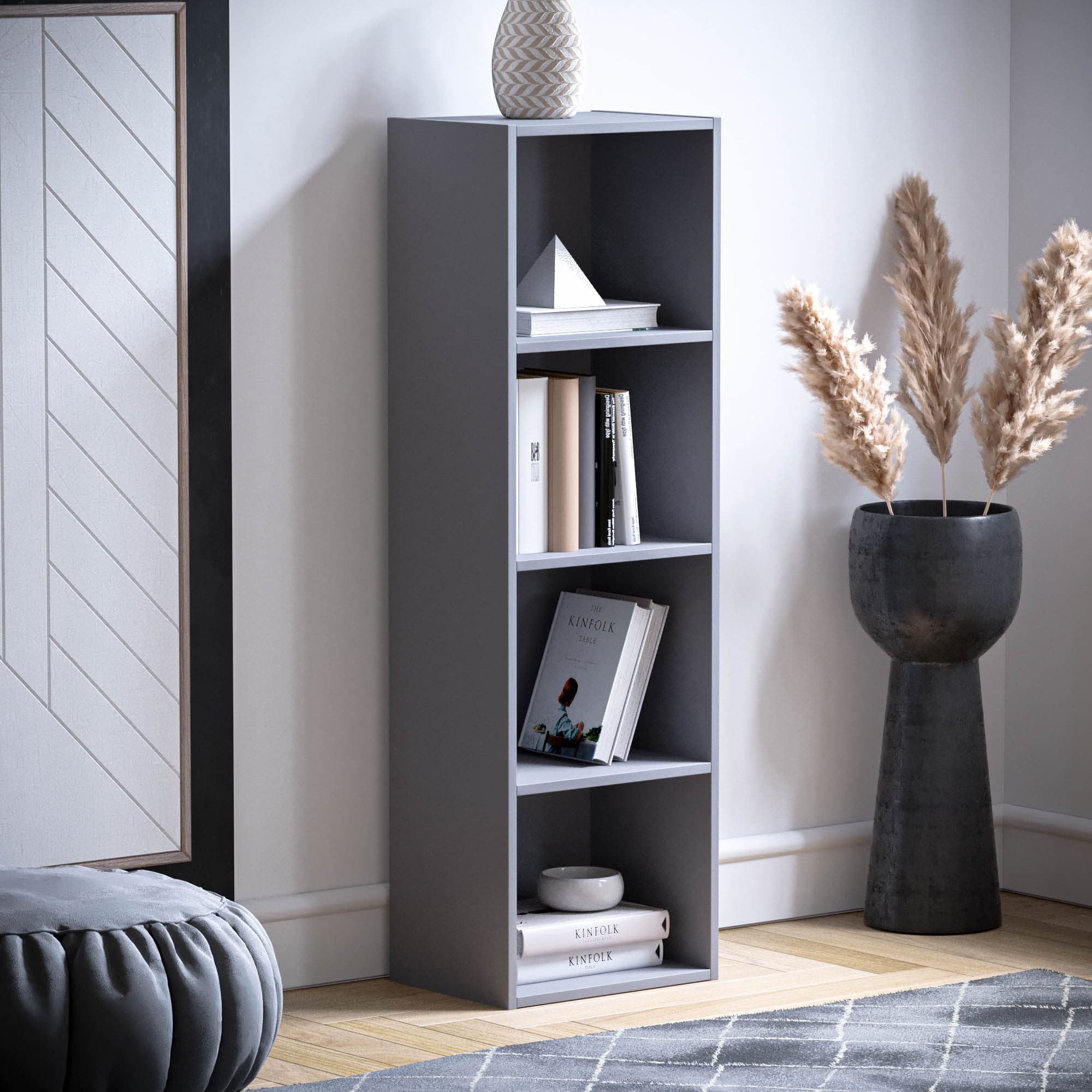 Vida Designs Oxford 4 Tier Cube Bookcase - Grey Wooden Shelving | H 106cm | Chipboard & MDF 6