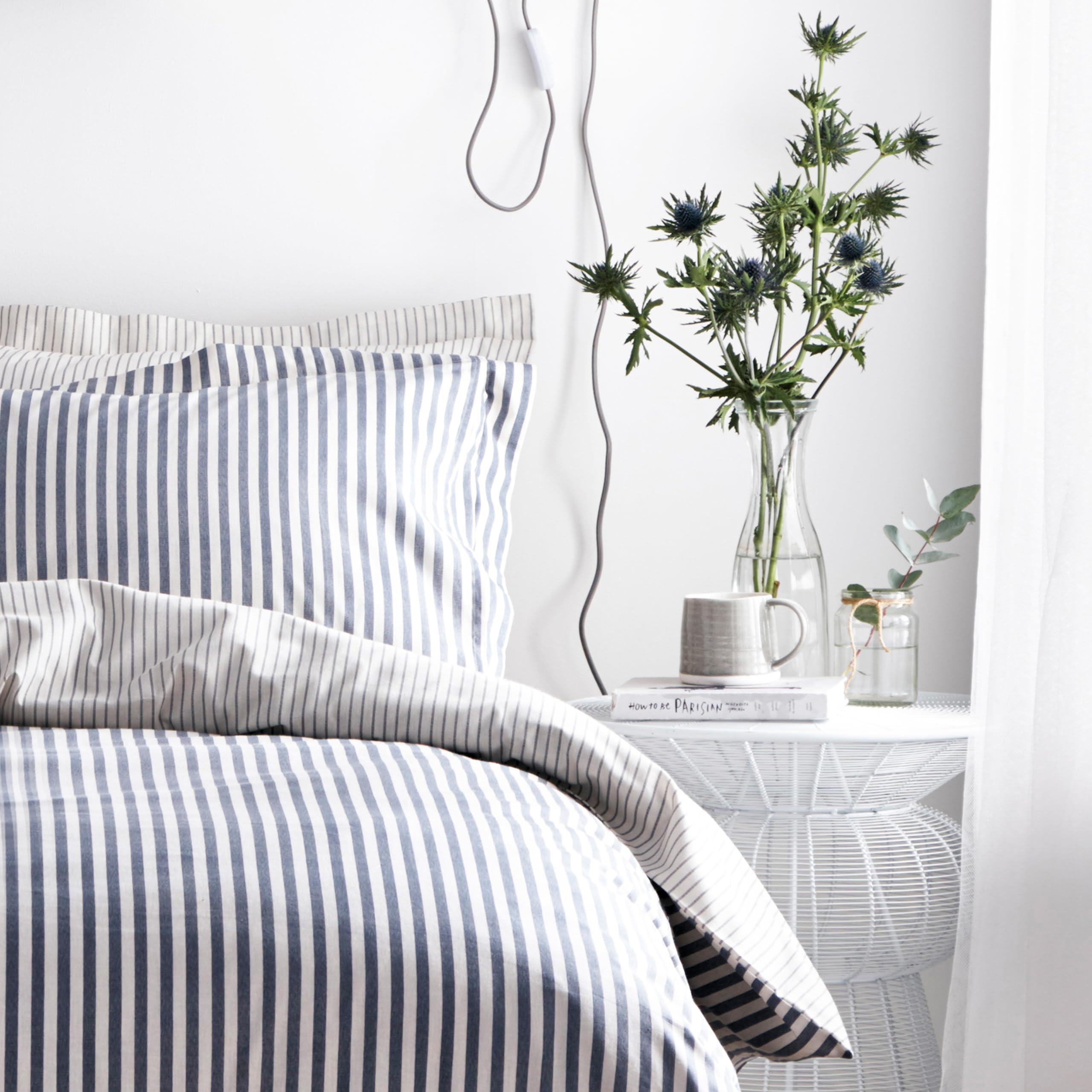 furn. Yard Hebden Mélange Stripe Cotton Duvet Set - Reversible, Navy/Grey/Natural, King Size 3