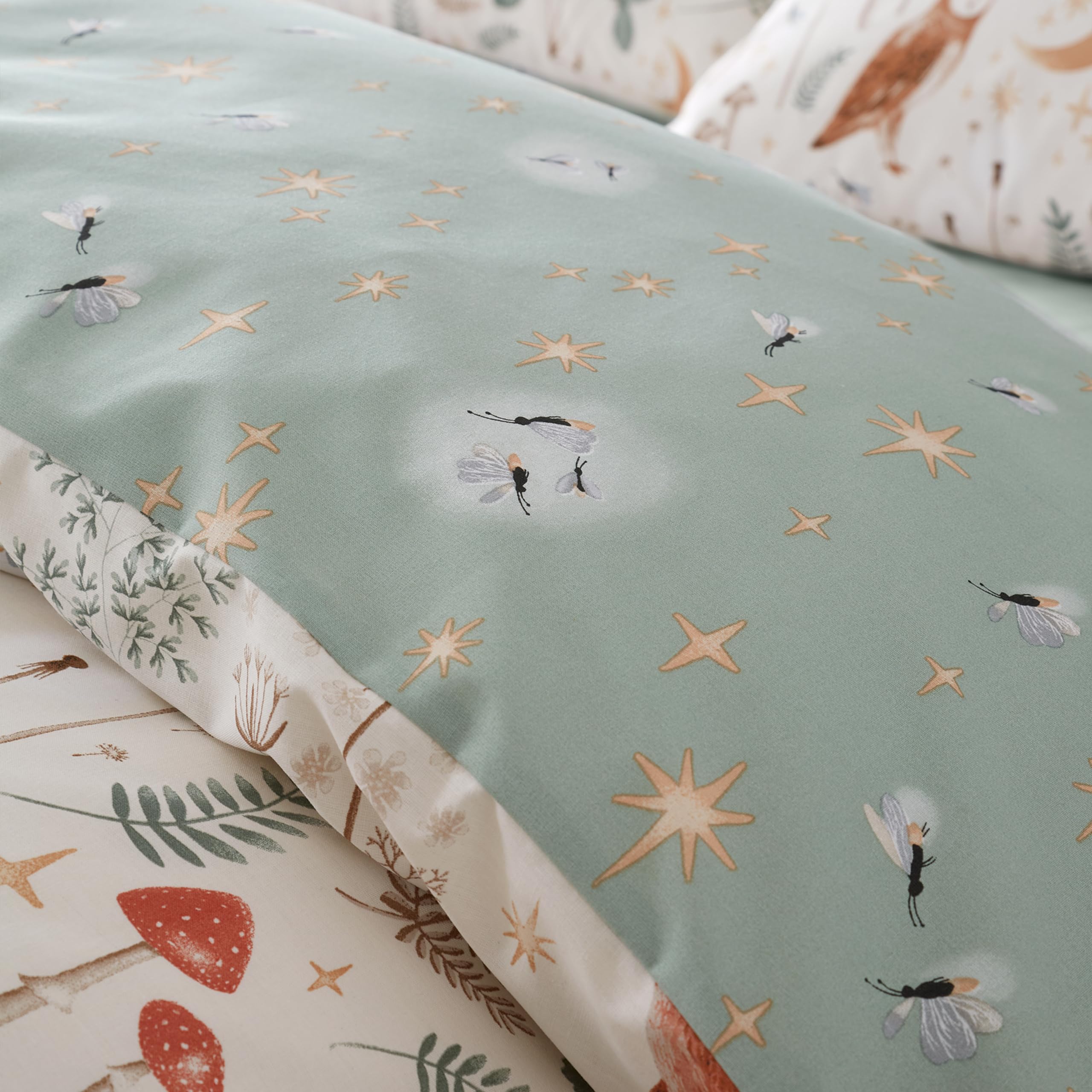 Catherine Lansfield Enchanted Twilight Animals Reversible King Duvet Cover Set with Pillowcases, Natural 4