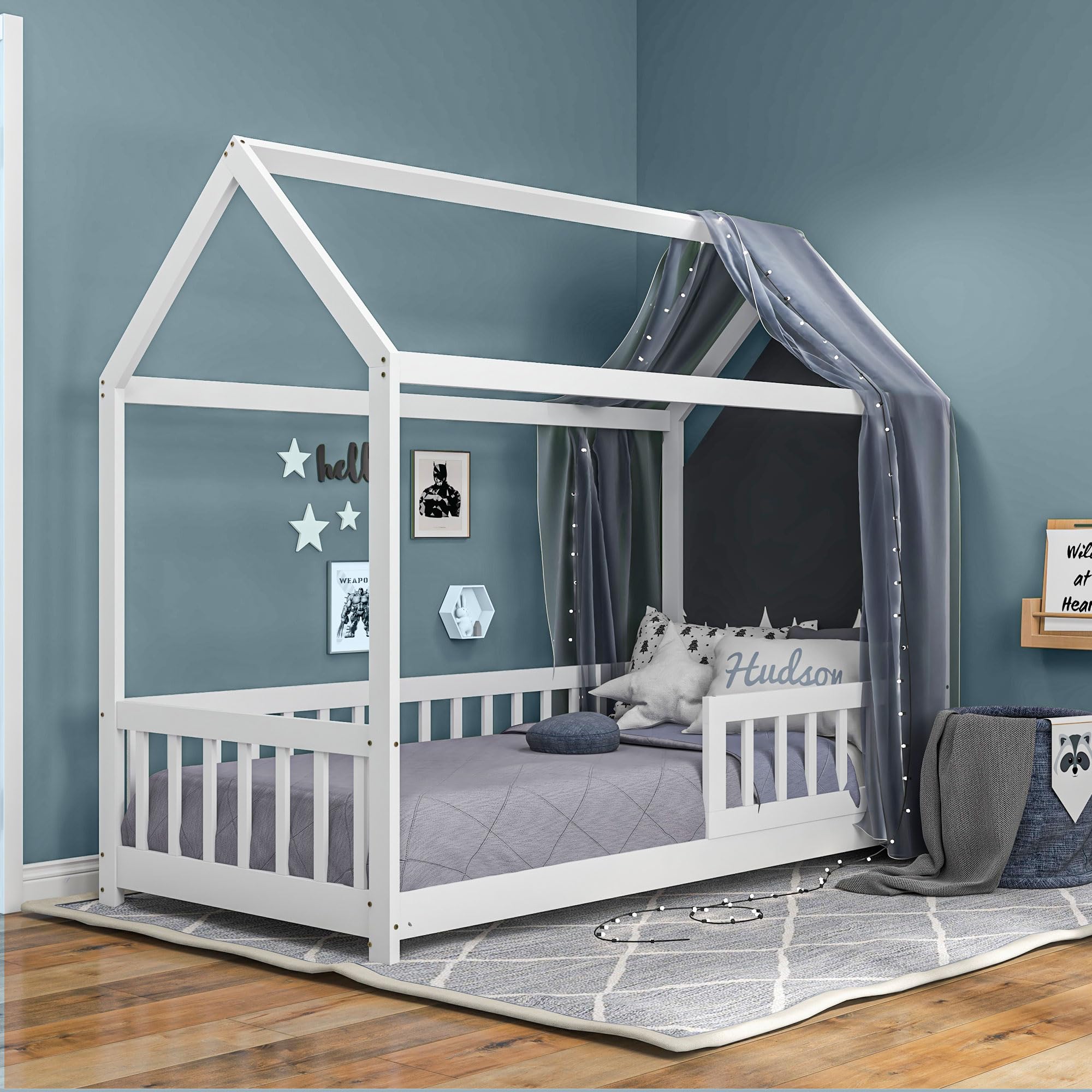 HOMCOM Toddler Bed Single House-Shaped Frame Solid Pine Wood White | 120kg Capacity 8