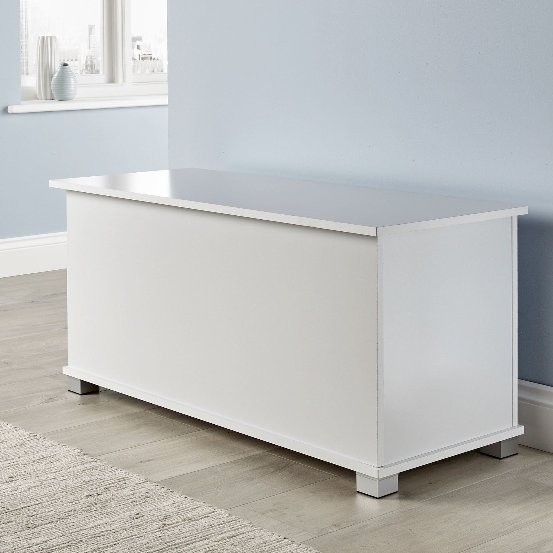 Home Source White Storage Ottoman Trunk for Bedding & Toys | 99cm Wide | MDF 2