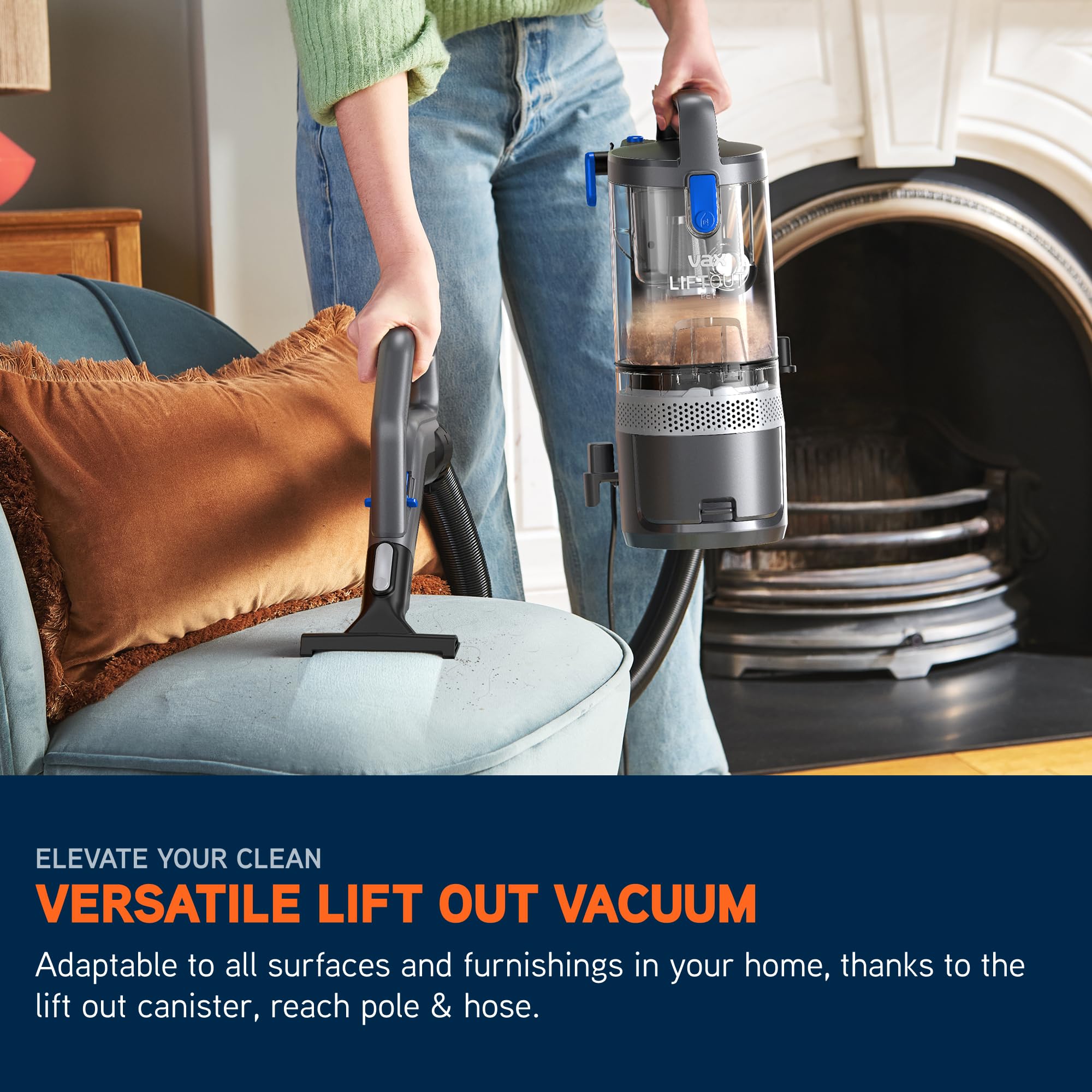 Vax LiftOut Pet Corded Upright Bagless Vacuum Cleaner - 600W, 6.1kg, 2L Capacity, Graphite/Blue 4
