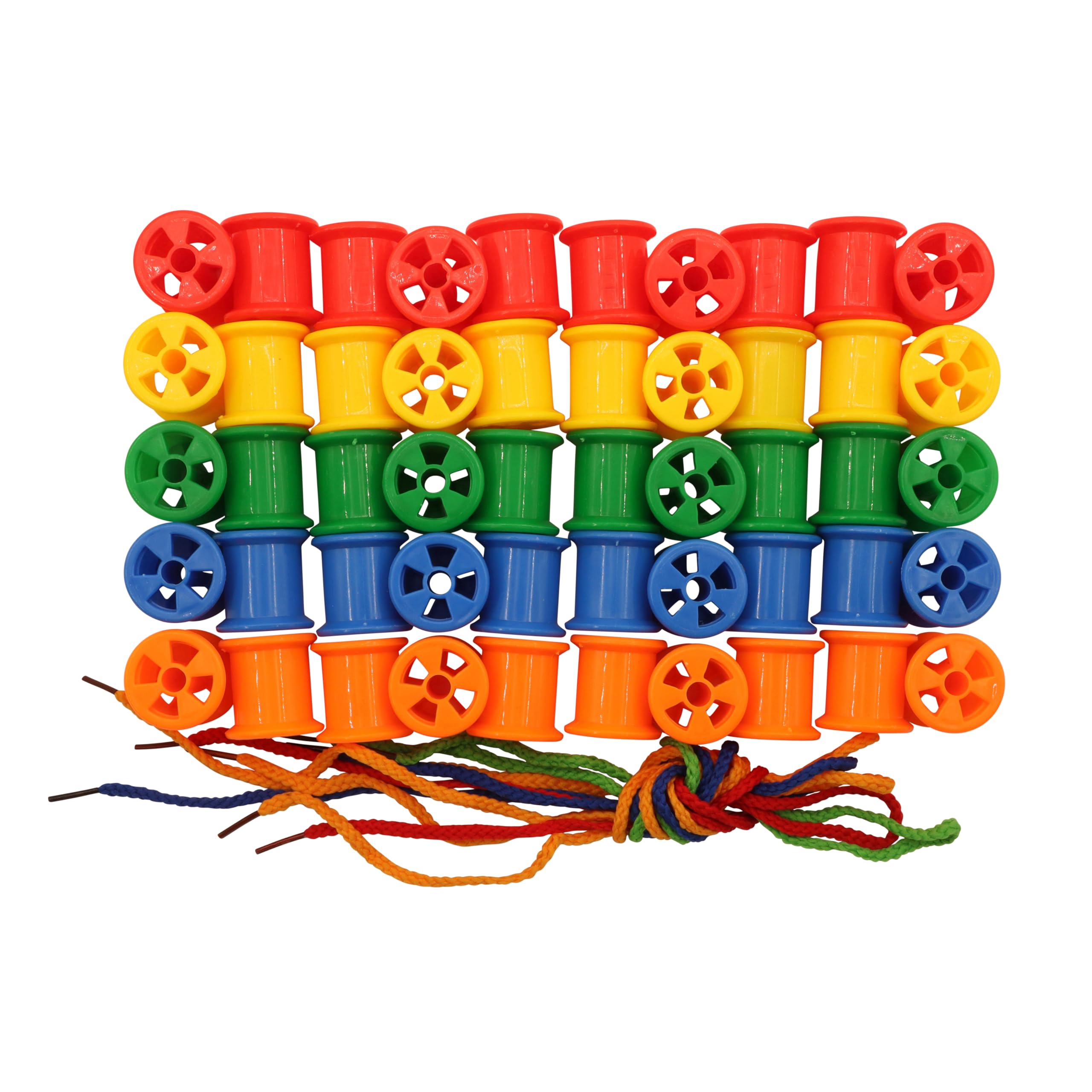 Craftplay Colourful Plastic Cotton Reels - Pack of 50 Assorted | Includes 5 Laces