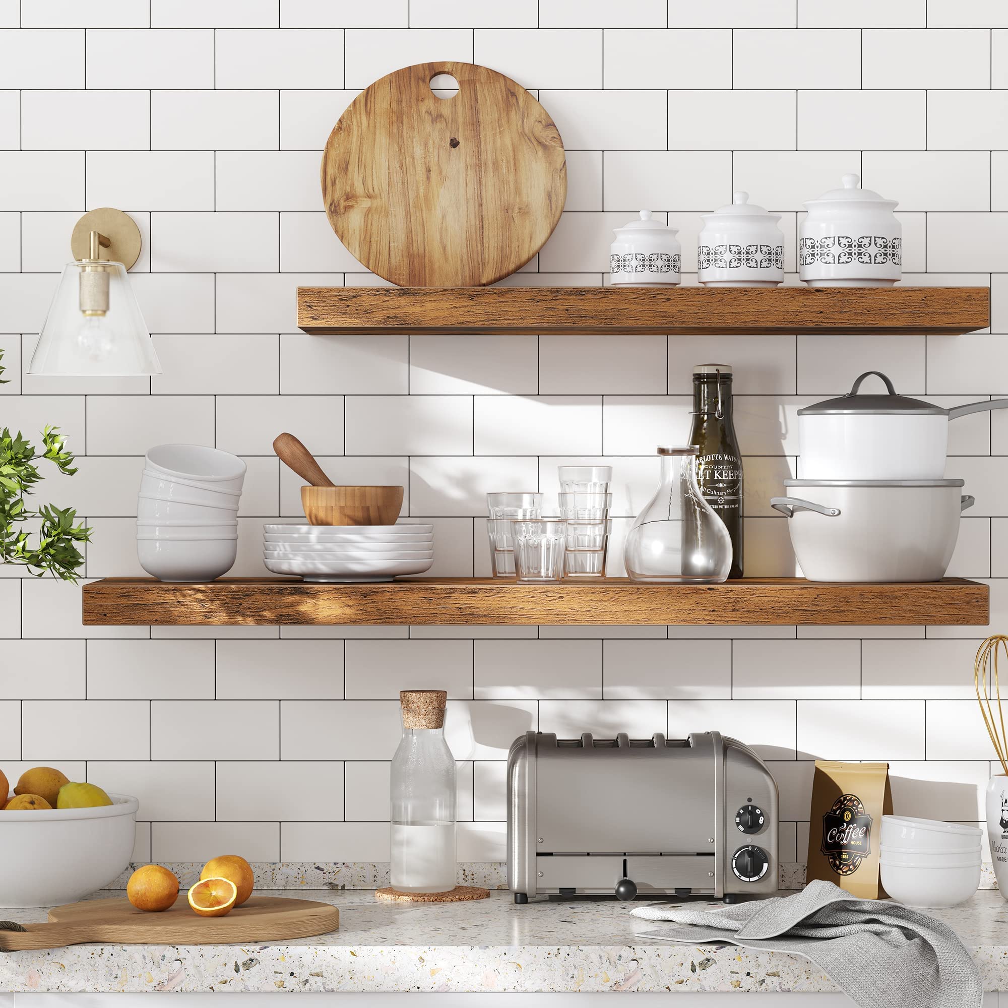 VASAGLE Floating Wall Shelf - Rustic Brown | 60 x 20 x 3.8 cm | MDF & Metal | 10 kg Capacity 5