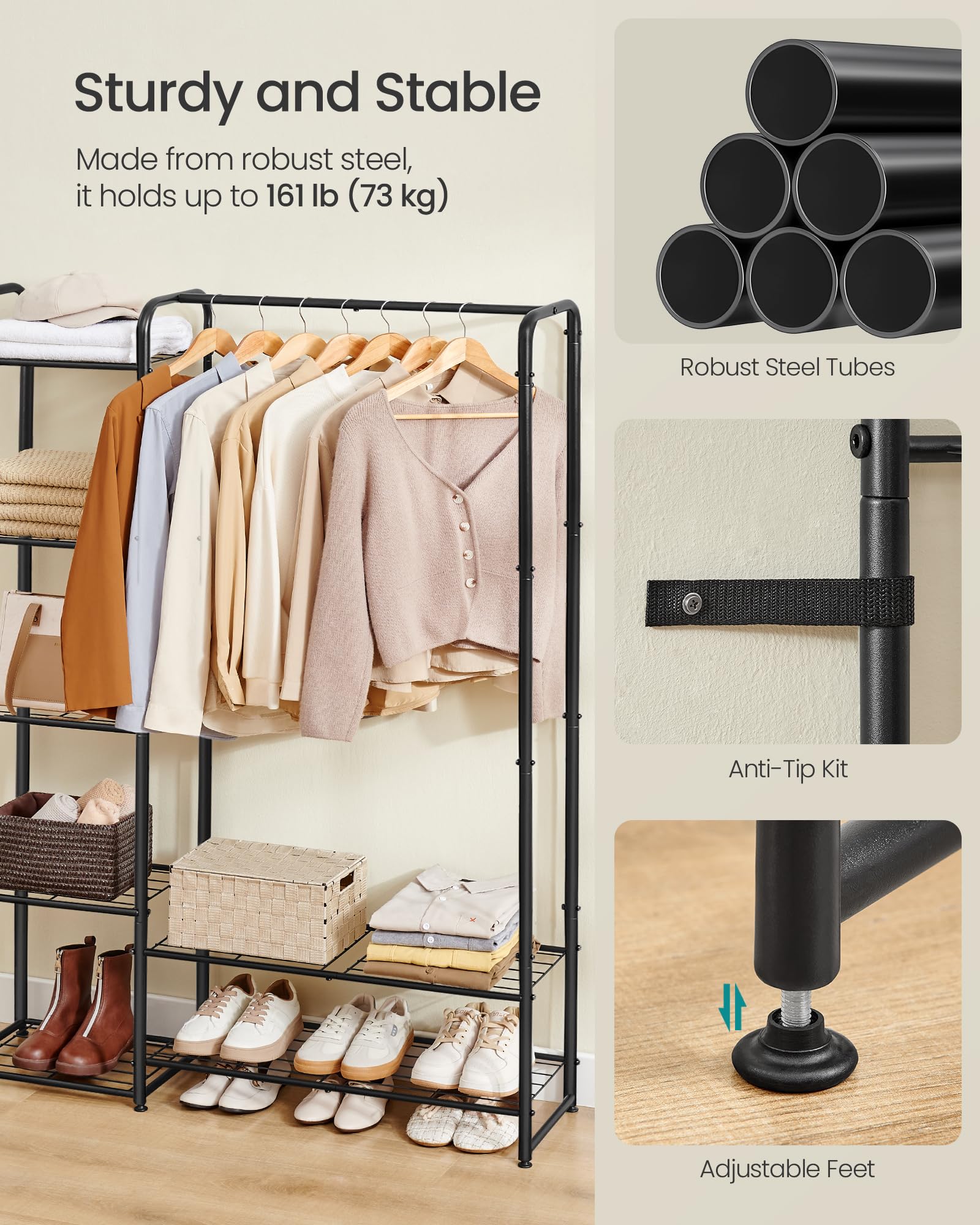 SONGMICS Open Wardrobe Clothes Rack - 112W cm, Ink Black | Alloy Steel | Freestanding 5
