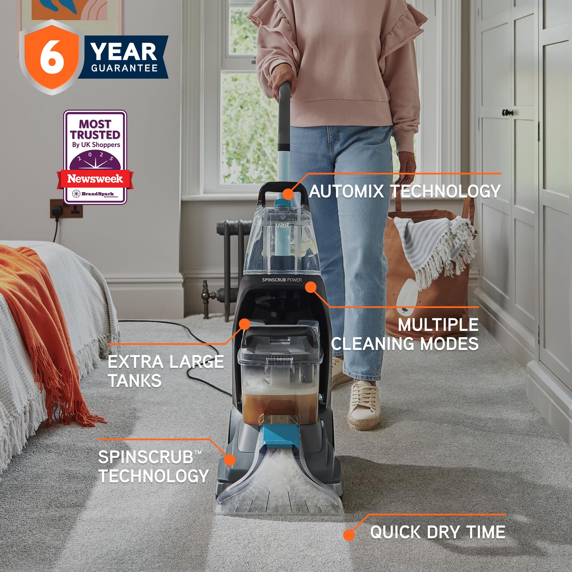 Vax SpinScrub Power Carpet Cleaner Machine - Deep Clean with SpinScrub Technology | Quick Dry 2