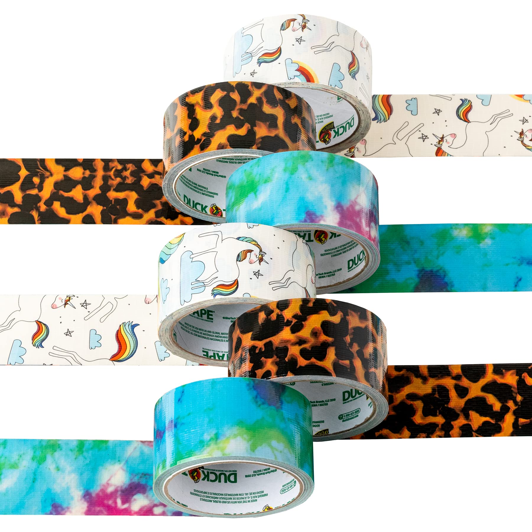 Duck Patterned Arts & Crafts Tape - Tie Dye Colour | Self-Adhesive PVC/PE/PP Roll 6