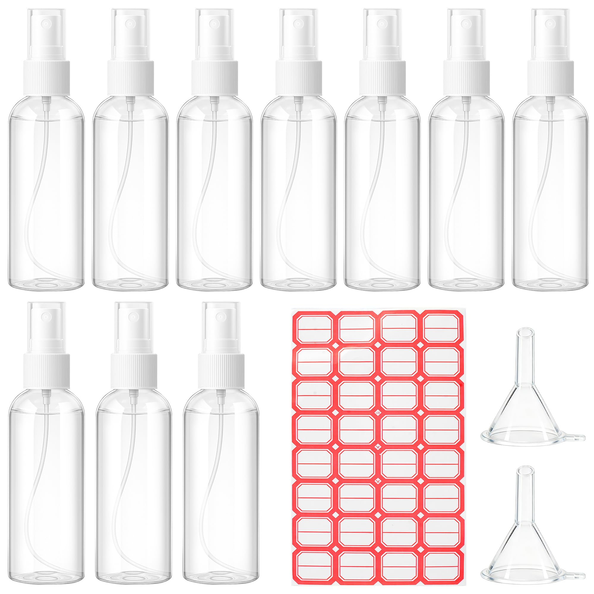 Vonsera 10-Pack 100ml Clear Travel Spray Bottles - Refillable Plastic Mist Atomizers