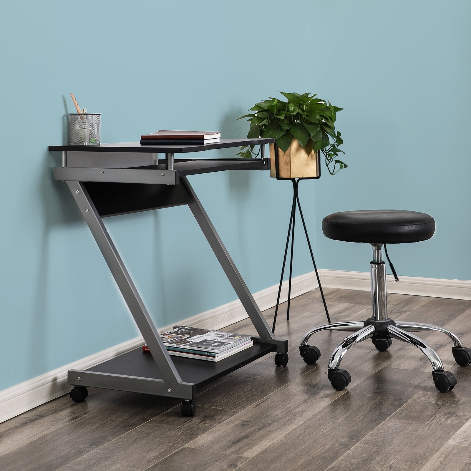 VASAGLE Mobile Z-Shaped Computer Workstation | 60x48x73cm | Black | Supports 30 kg 4