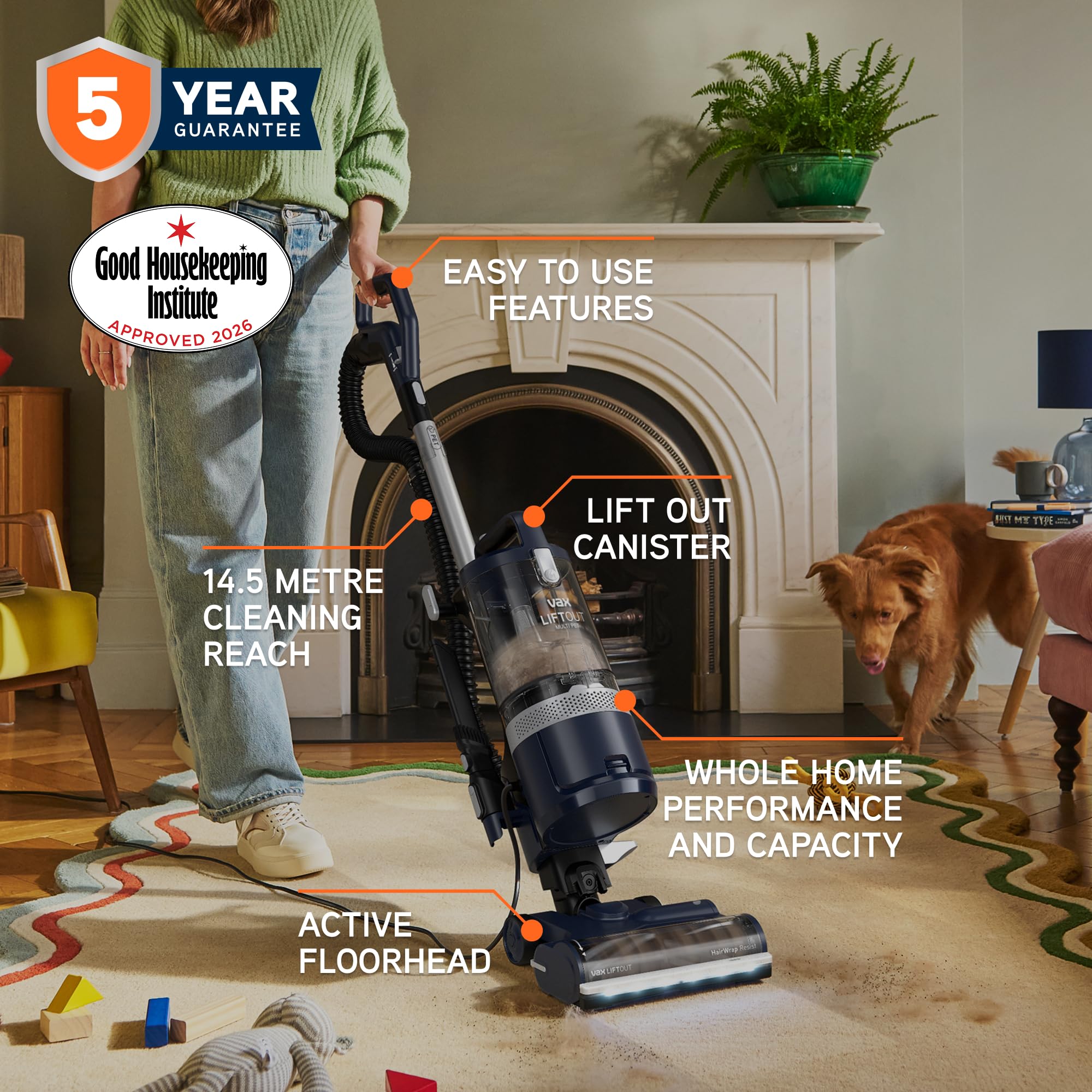 Vax LiftOut Multi Pet Corded Upright Bagless Vacuum Cleaner - 600W, 2L Capacity, 14.5m Reach 2
