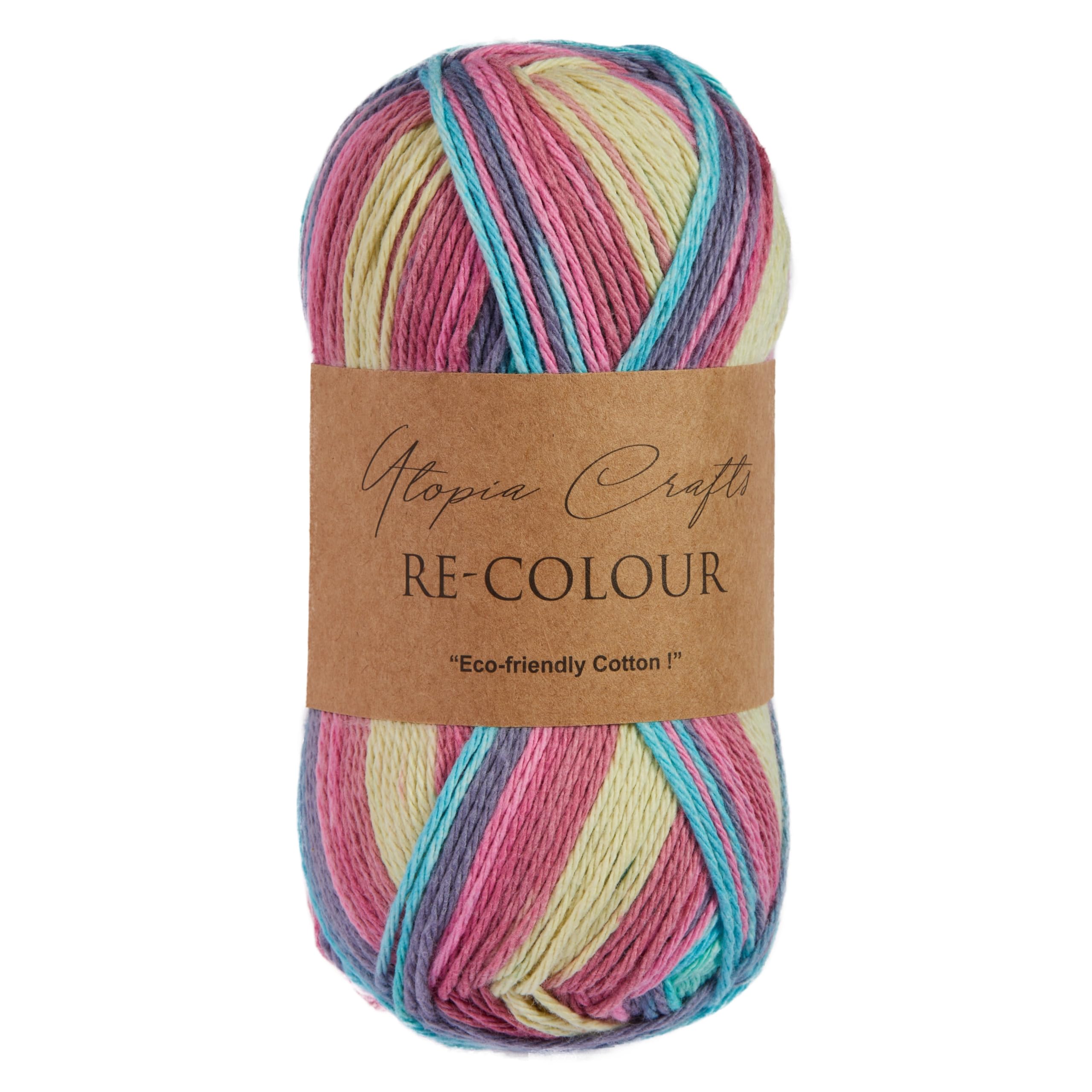 Utopia Crafts Re-Colour Yarn - Vegan, Recycled Cotton Blend | 100g Tropical Mix | 150m 1