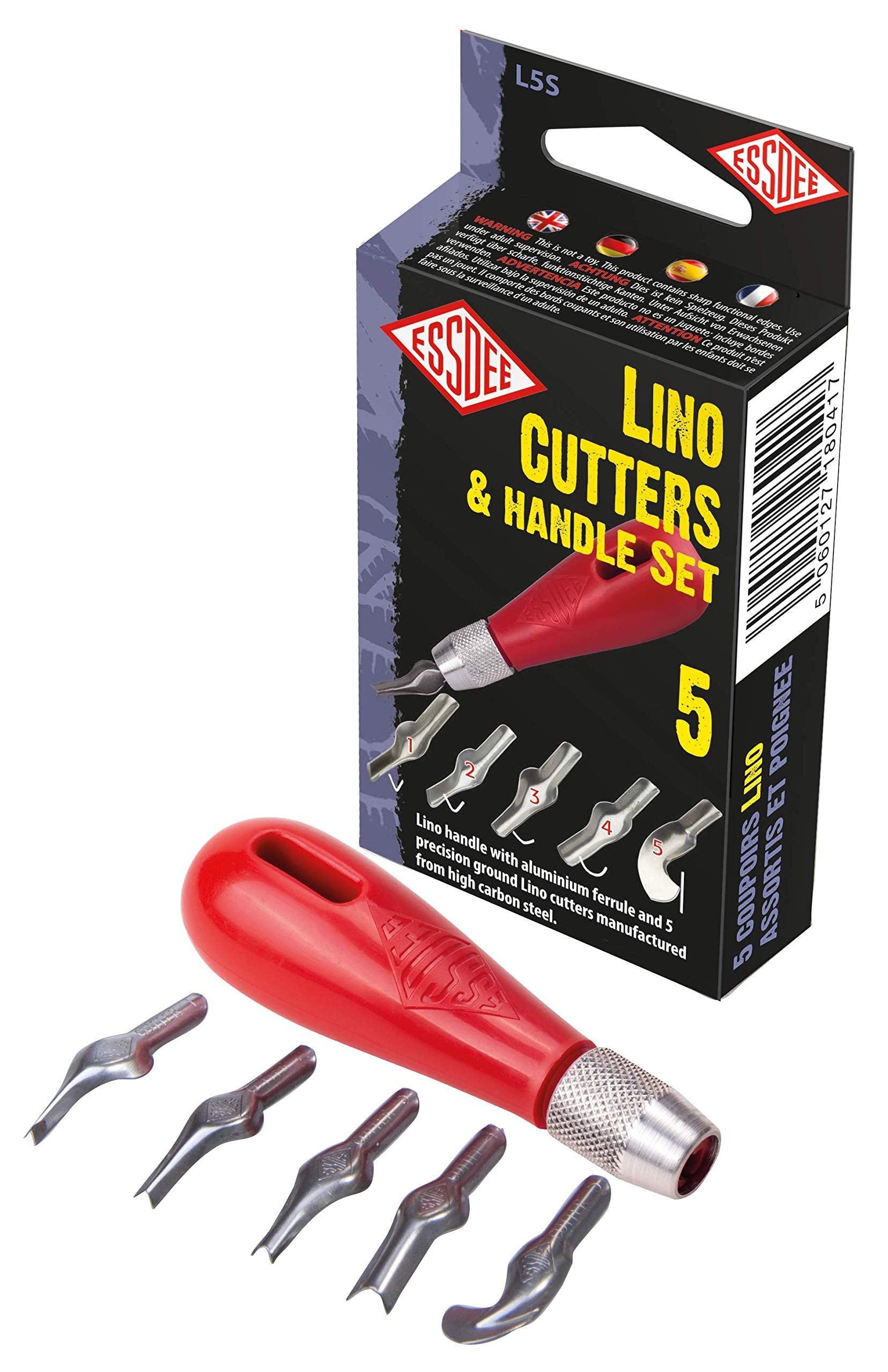 ESSDEE Lino Cutter Set - 5 Cutter Styles (1-5) with Handle | High Carbon Steel Blades 1