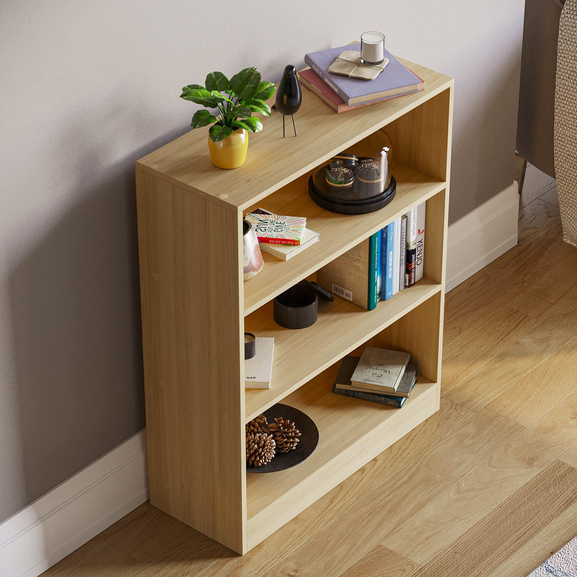 Vida Designs Cambridge 3 Tier Low Bookcase - Oak Wood Shelving | H 75 x W 60 cm | Chipboard & MDF 7