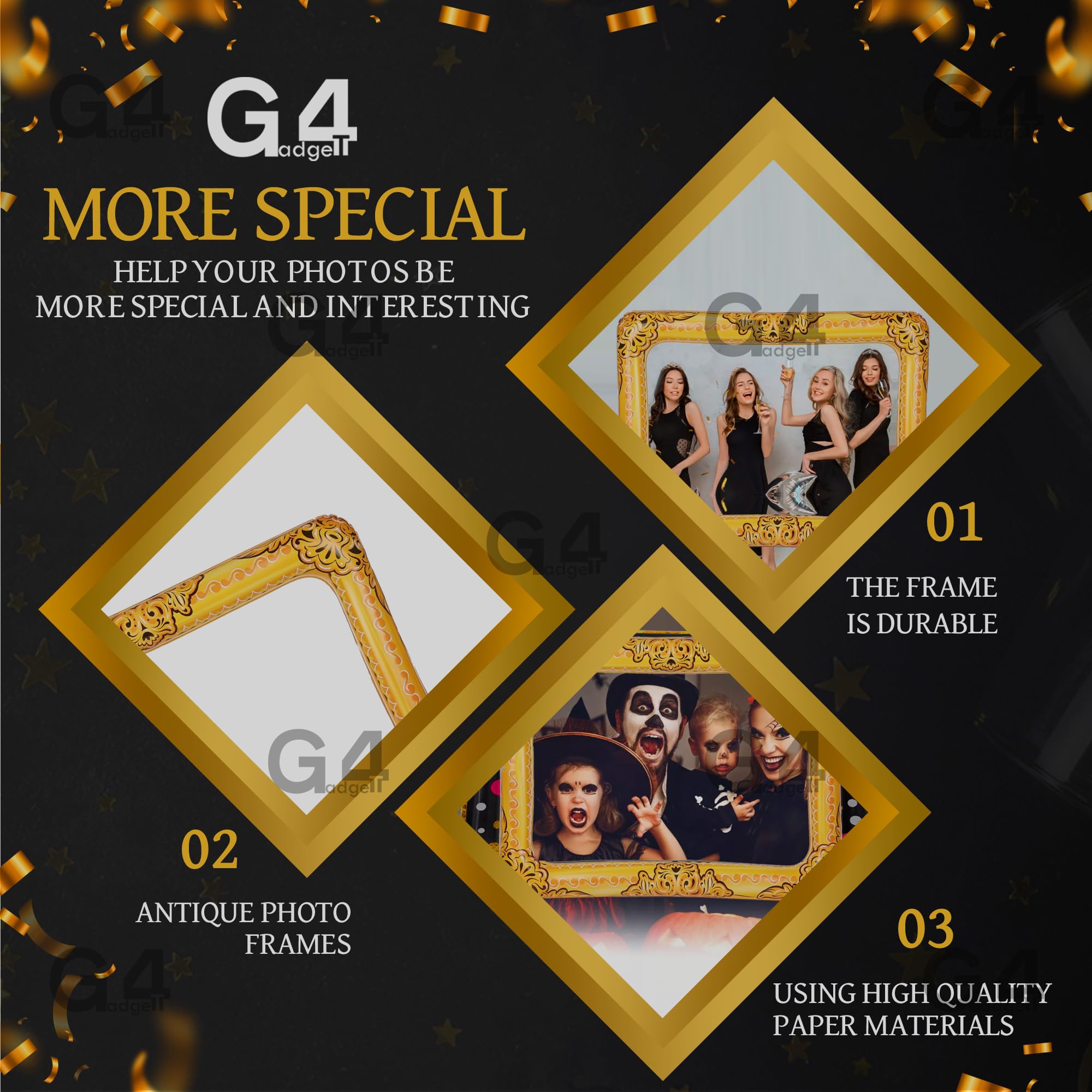 G4GADGET Inflatable Selfie Frame Photo Prop - Gold | 60cm x 80cm | Reusable 5