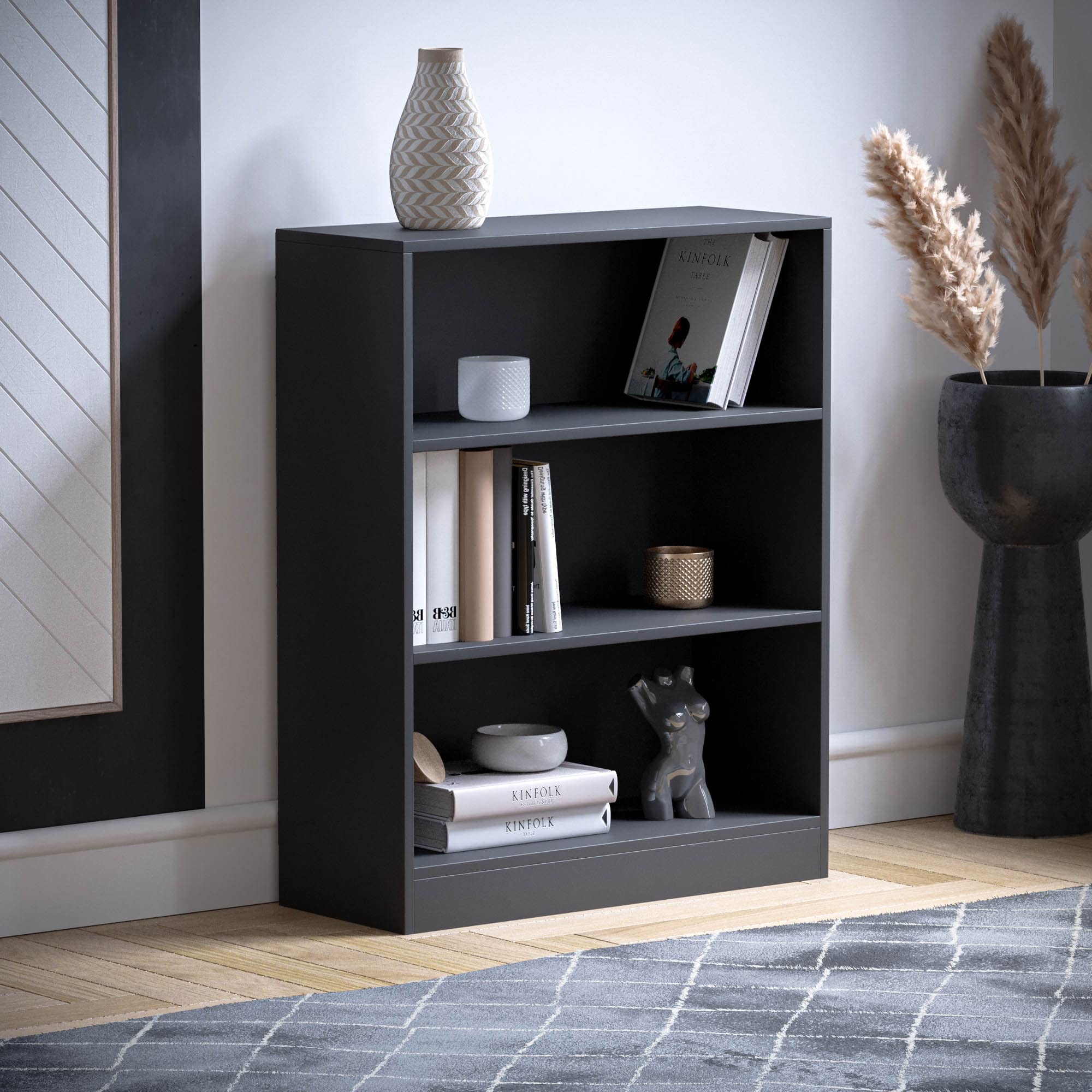 Vida Designs Cambridge 3 Tier Low Bookcase - Black Wooden Shelving | H 75 x W 60 cm 6